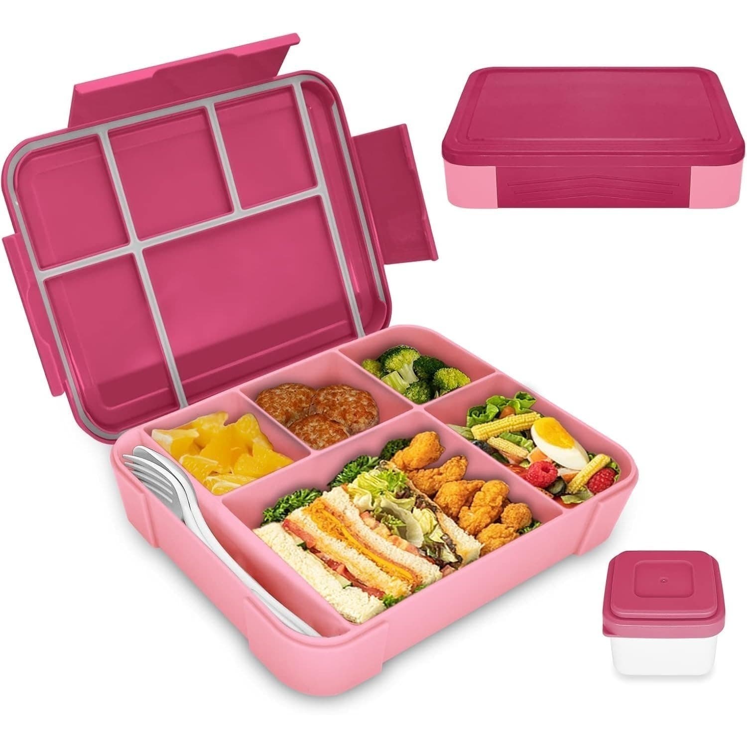 Pink Lunchbox With Compartments, 1300ml, Leak-Proof