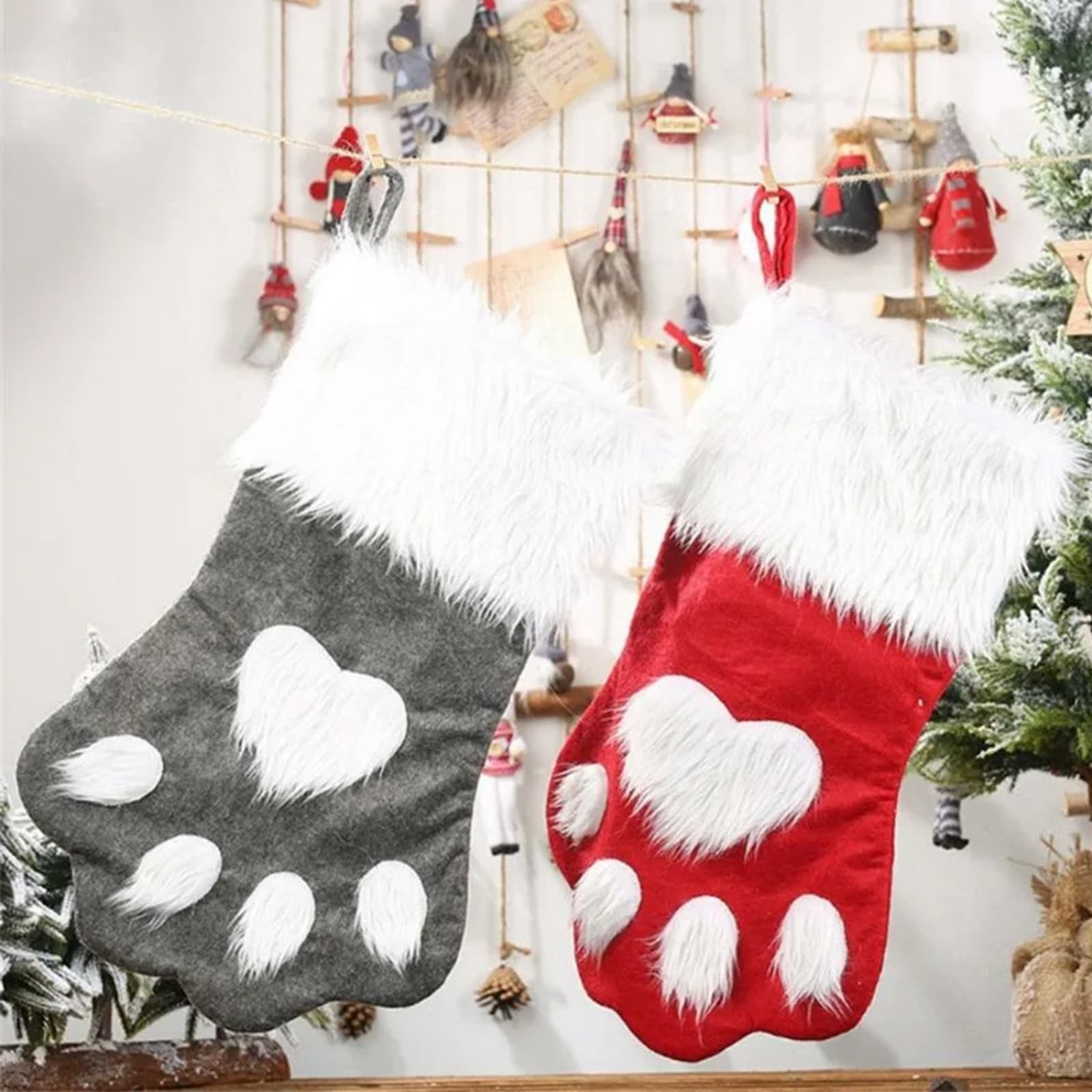 Weihnachtsdeko-Band aus Plüsch, grün-rot, 2 Stück