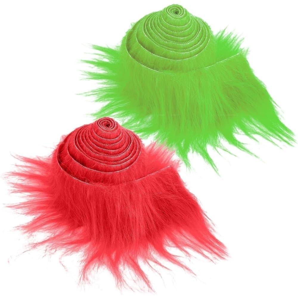 Weihnachtsband aus flauschigem Kunstfell, grün und rot, 2 Stück