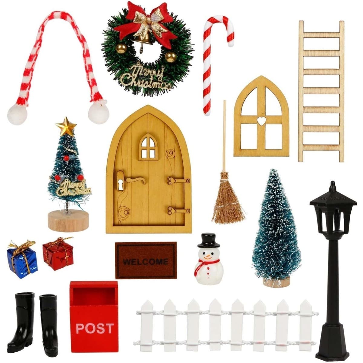 20-teiliges Weihnachts Wichtel Türdeko Set Holz