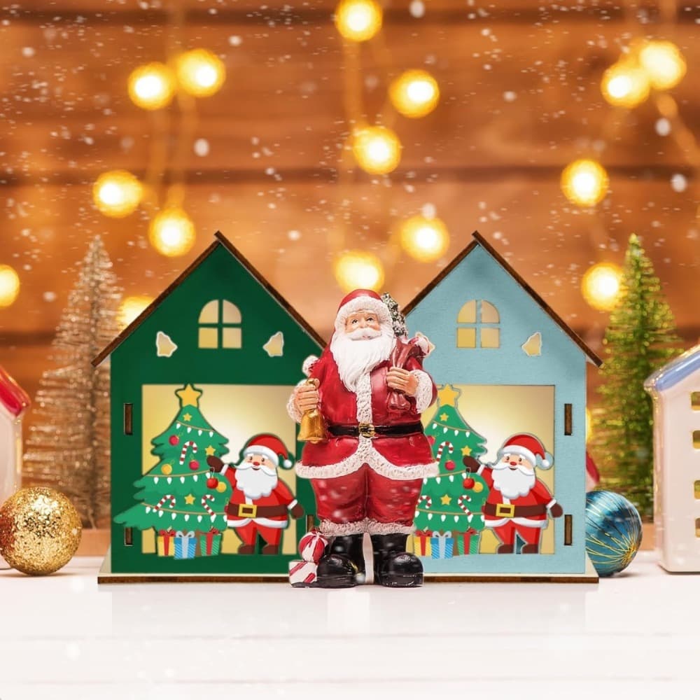 5 Wooden Christmas House Craft Kits with 2 Brushes