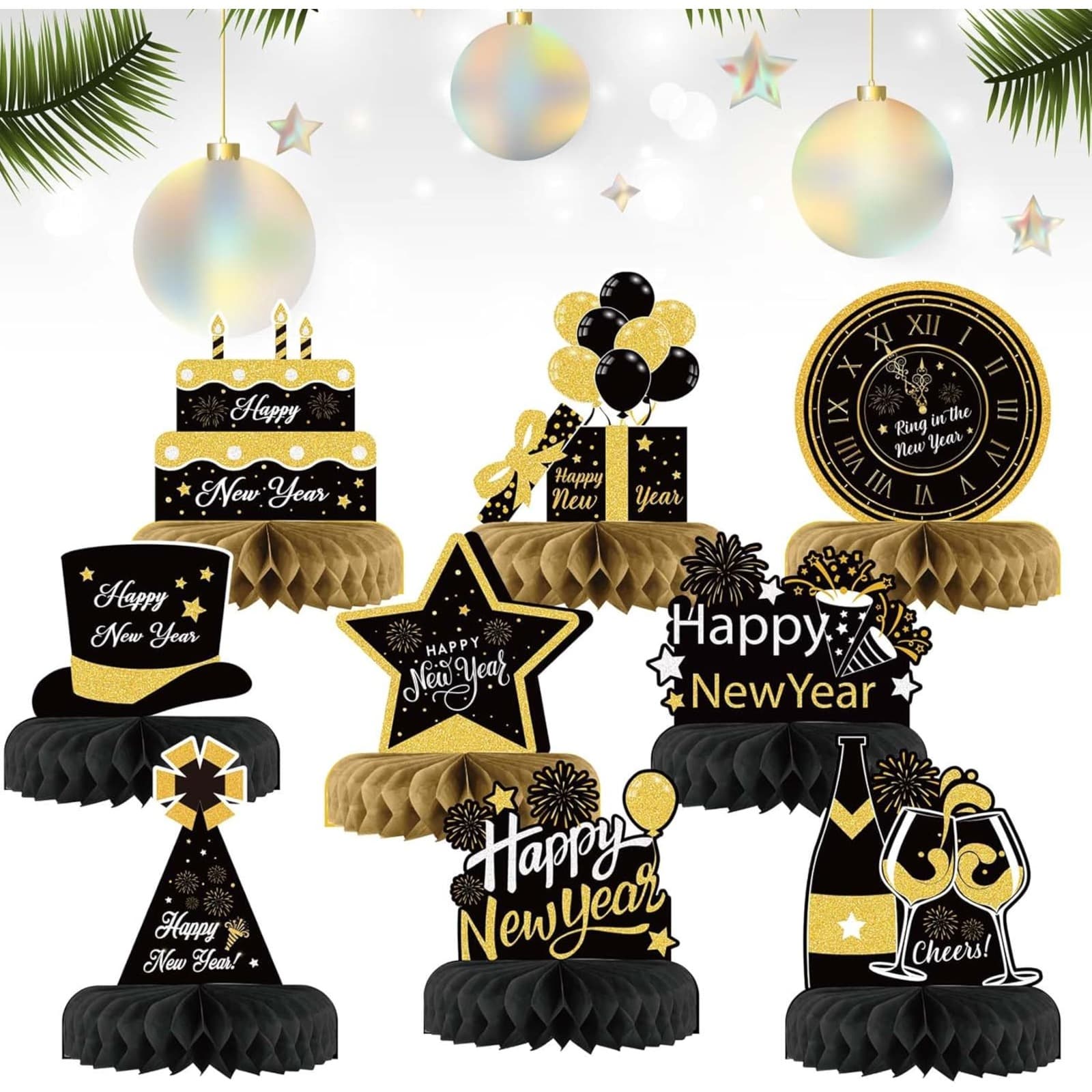 9-teiliges Silvester-Tischdekorationsset Wabenform
