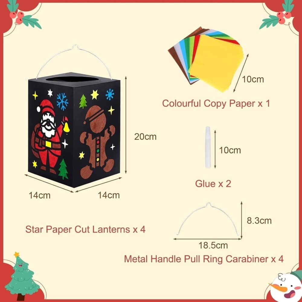 Papierlaternen-Bastelset Weihnachtsmotive, 4 Teile