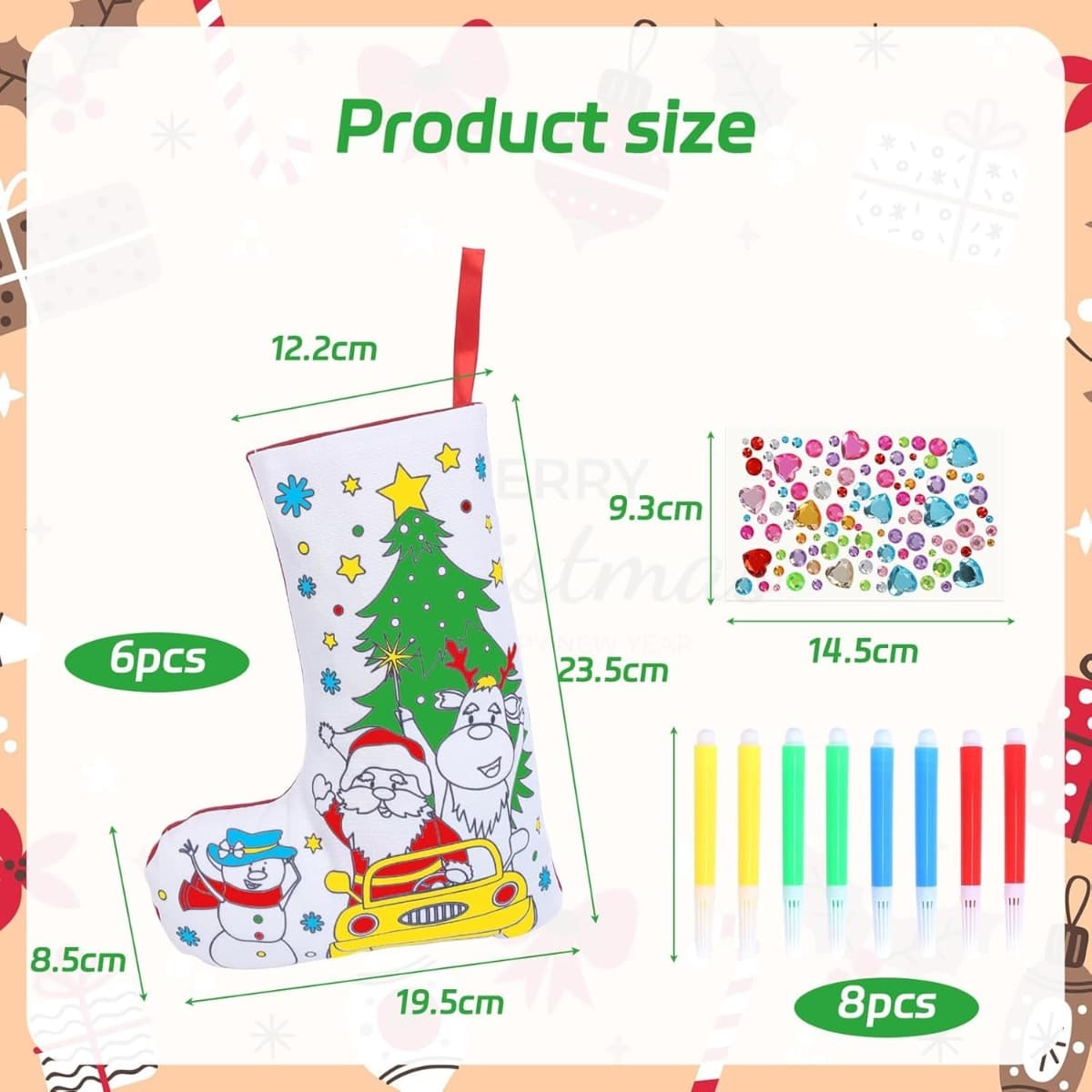 DIY Christmas Stocking Craft Kit, 6-Piece Creative Set