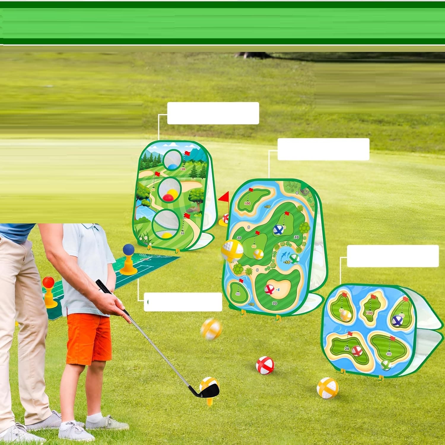 Drei-in-Eins-Golf-Set mit Wurfsandbeutel und Golfmatte