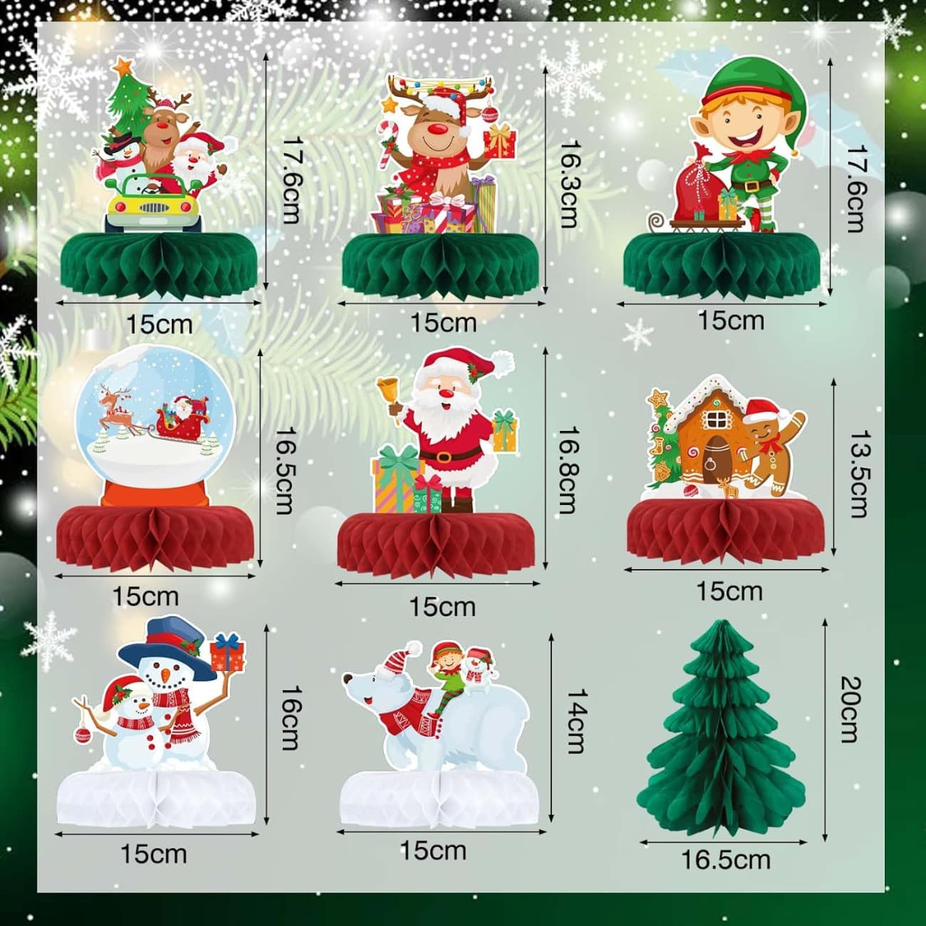 9er Set Weihnachtsdeko Tisch aus Honigwabenpapier