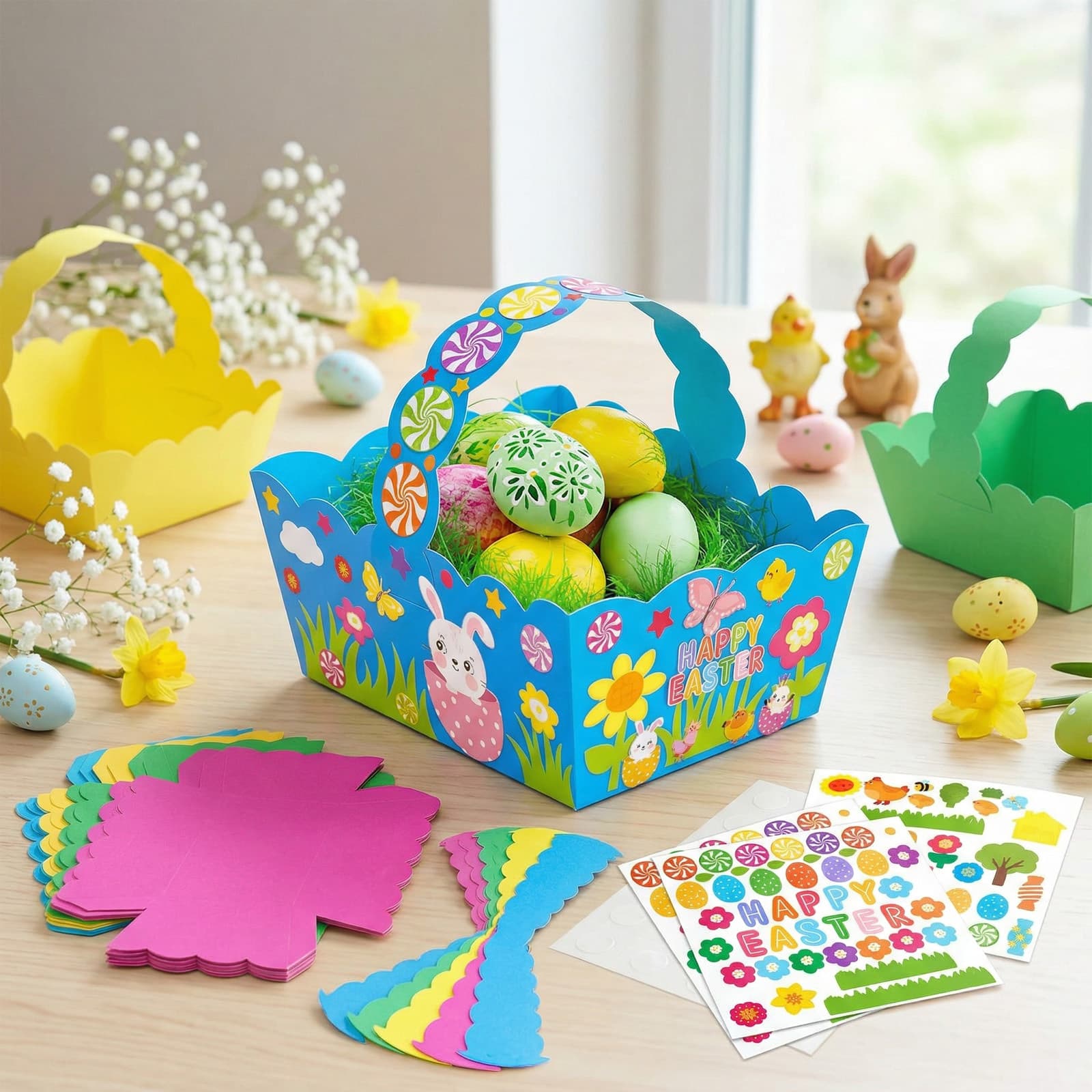 Kit artigianale per cestino di Pasqua, 8 cestini, adesivi