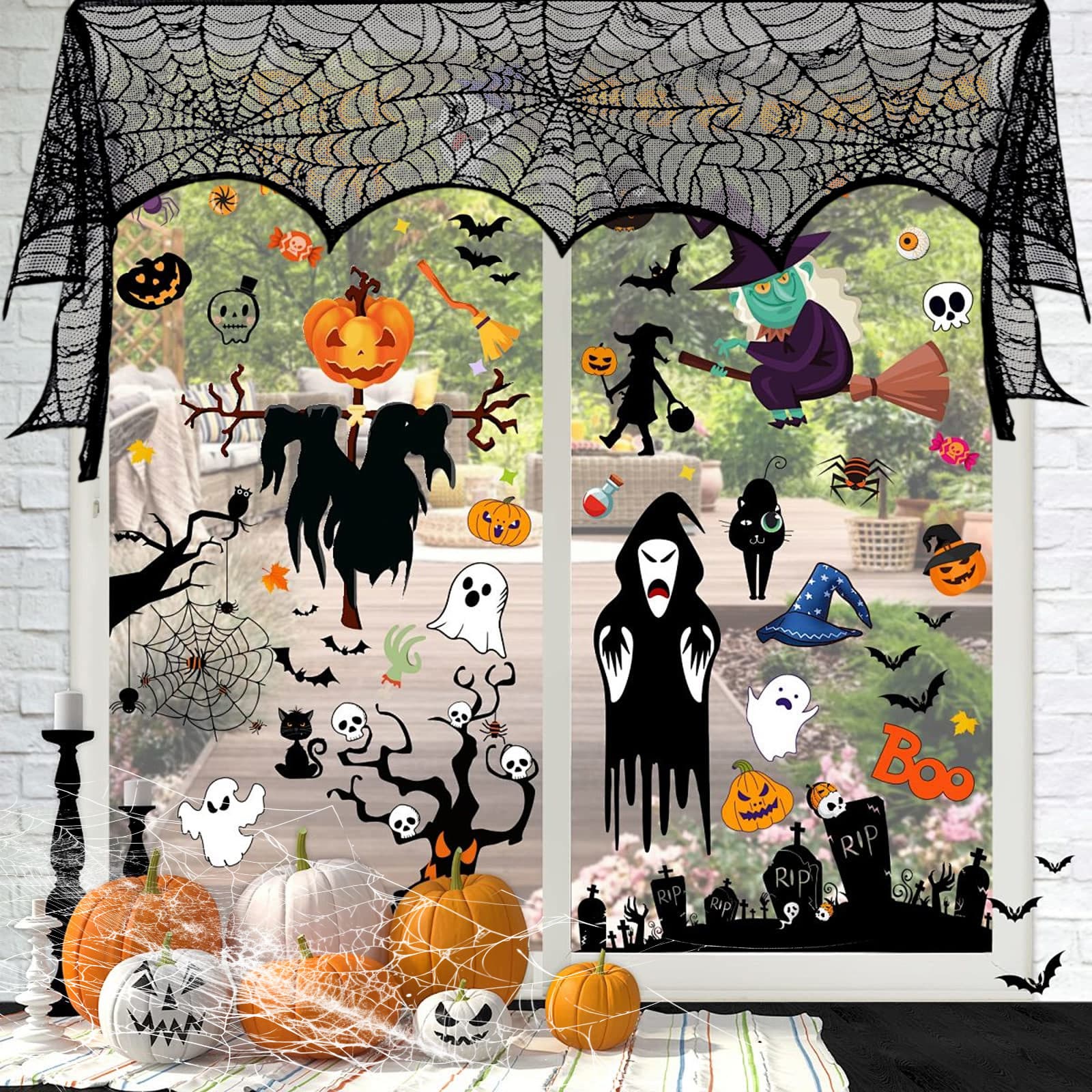 Schwarze Spinnennetz-Deko aus Spitze für Halloween