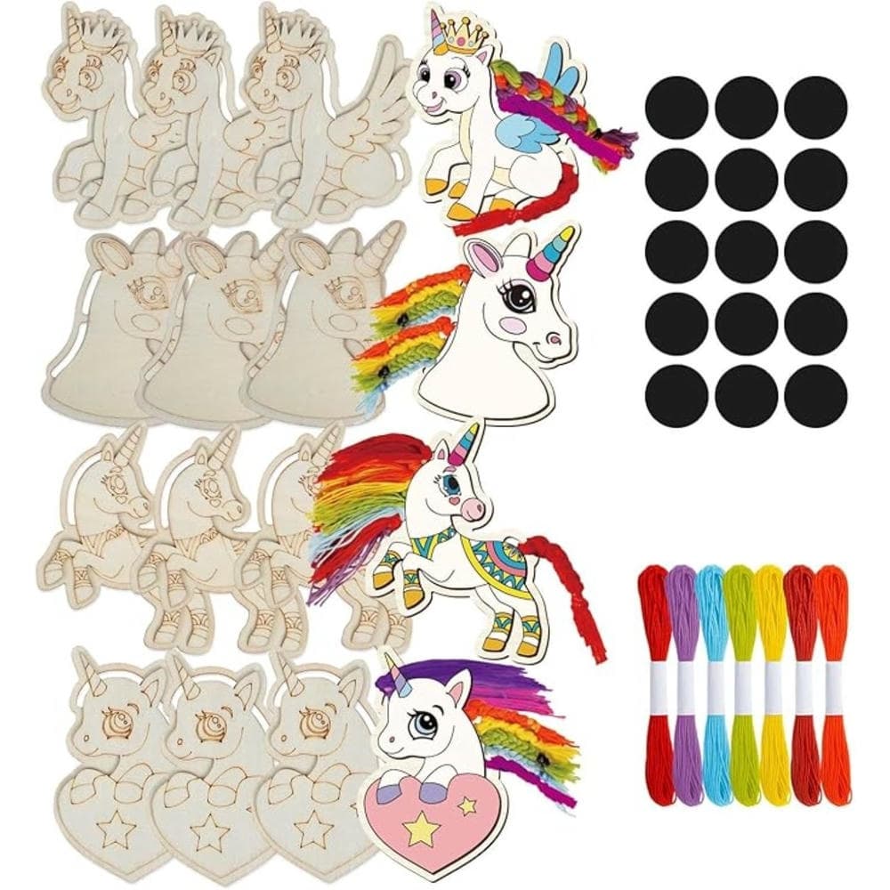 DIY Craft Kit Unicorn Wood Figures Yarn