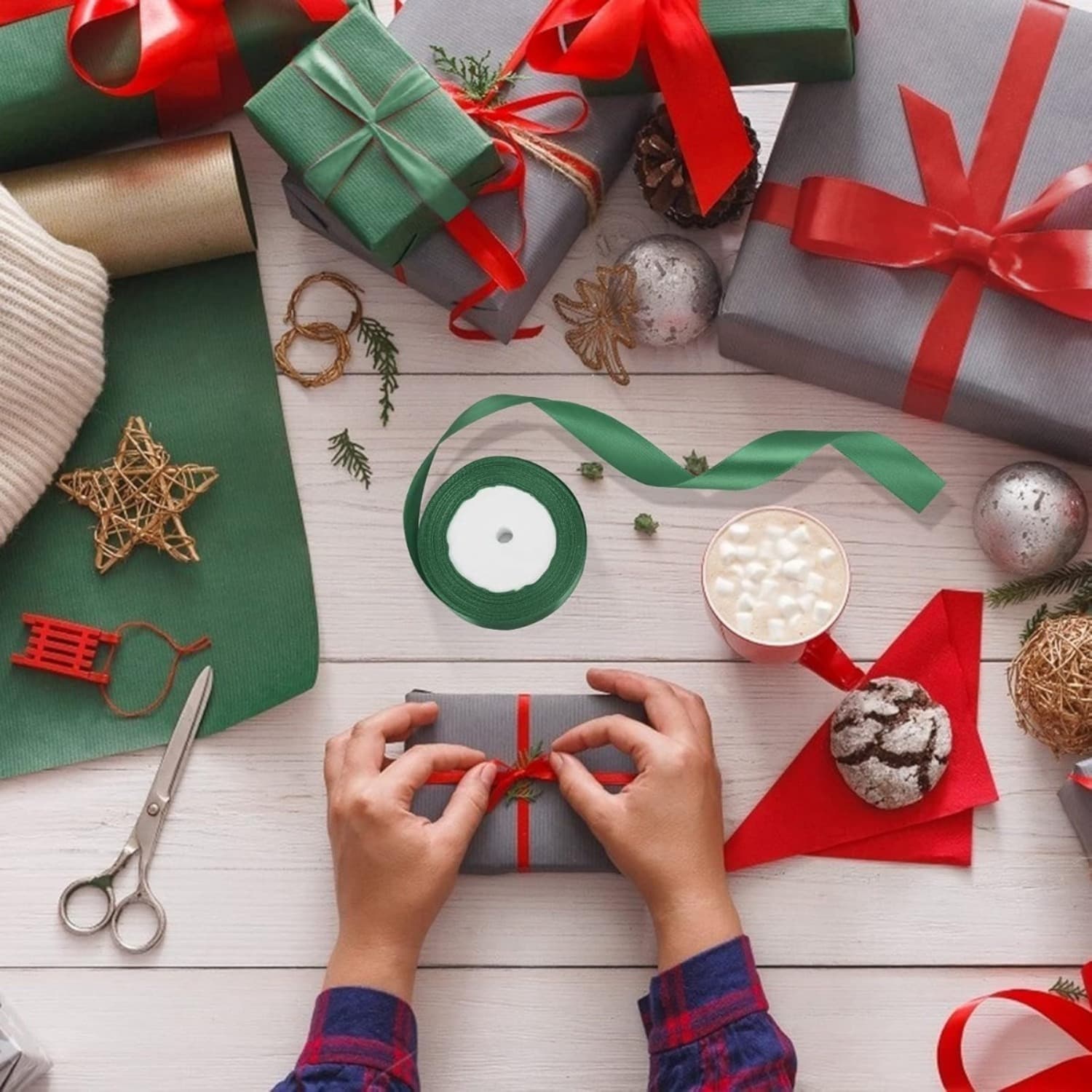 Set di nastro in raso da 75 iarde, 3 rotoli, nastro fiocco da 20 mm, nastro regalo in raso, nastro decorativo per confezionare regali, Natale, W
