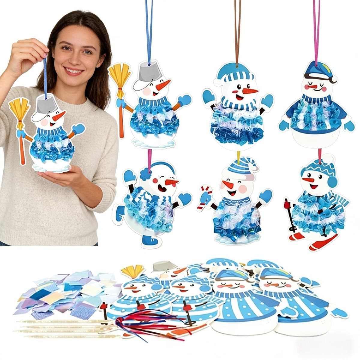 Christmas Craft Kit with Snowman Stencils, Markers & Fabric