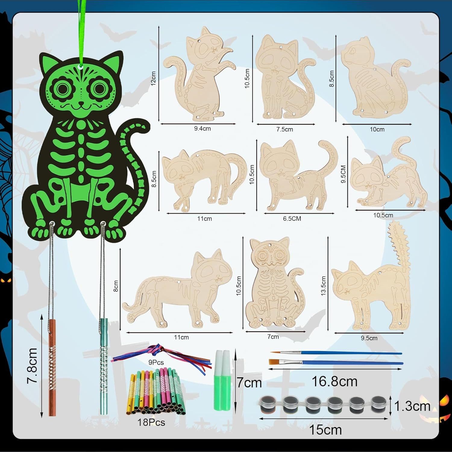 Cat Wind Chime Craft Kit with 9 Wooden Cats
