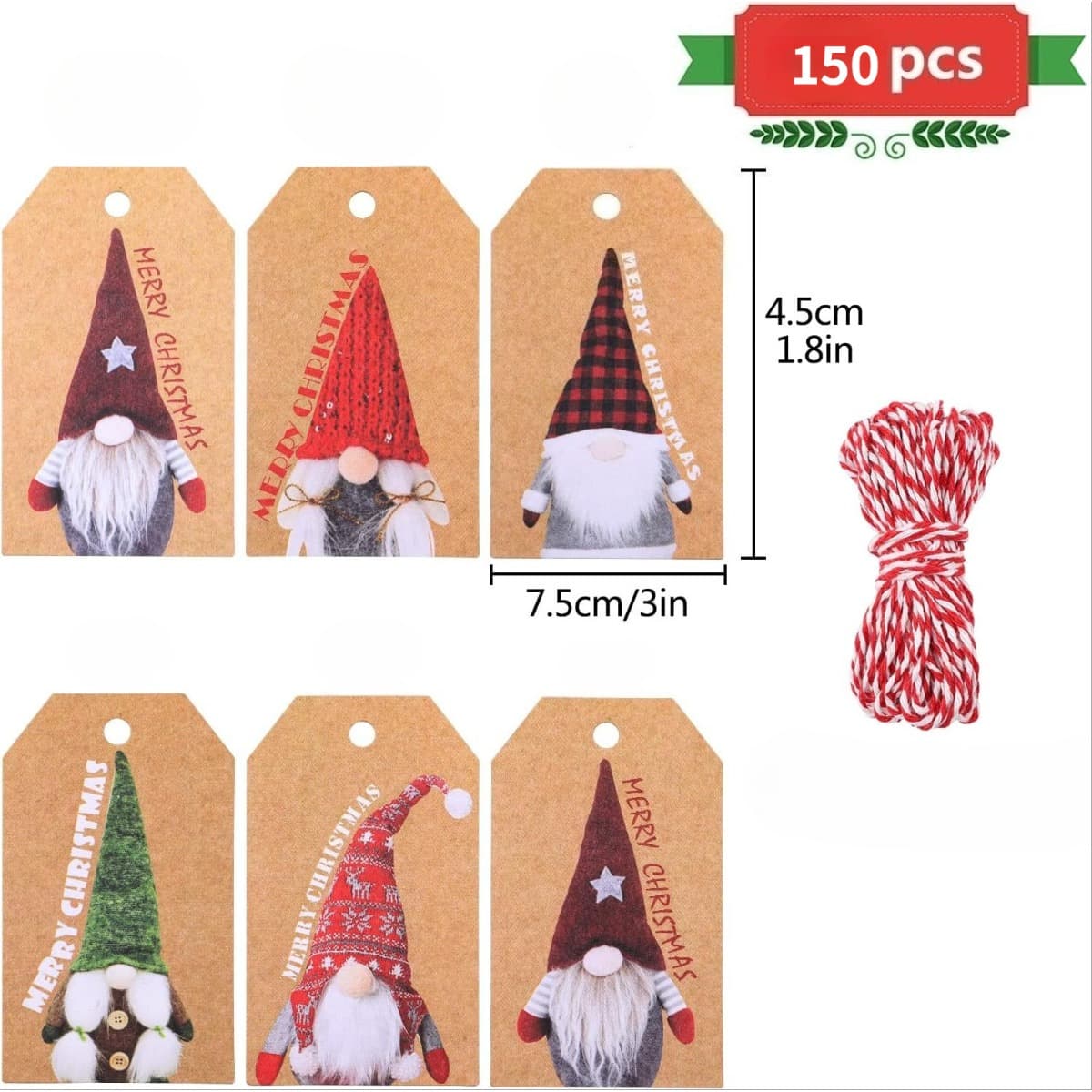 150 étiquettes cadeau kraft avec cordon coton