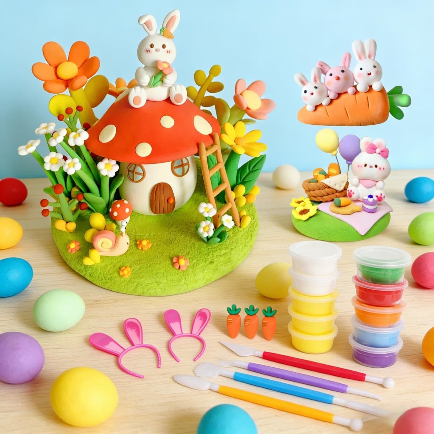Set pâte à modeler Pâques 11 couleurs accessoires