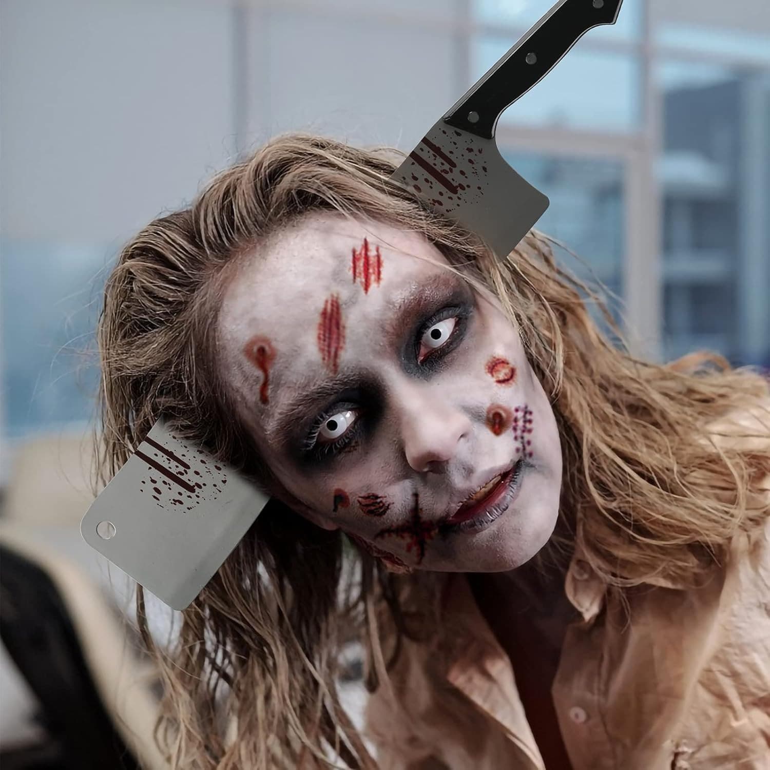 Halloween Zombie Kostüm Messer Kopf Tattoos