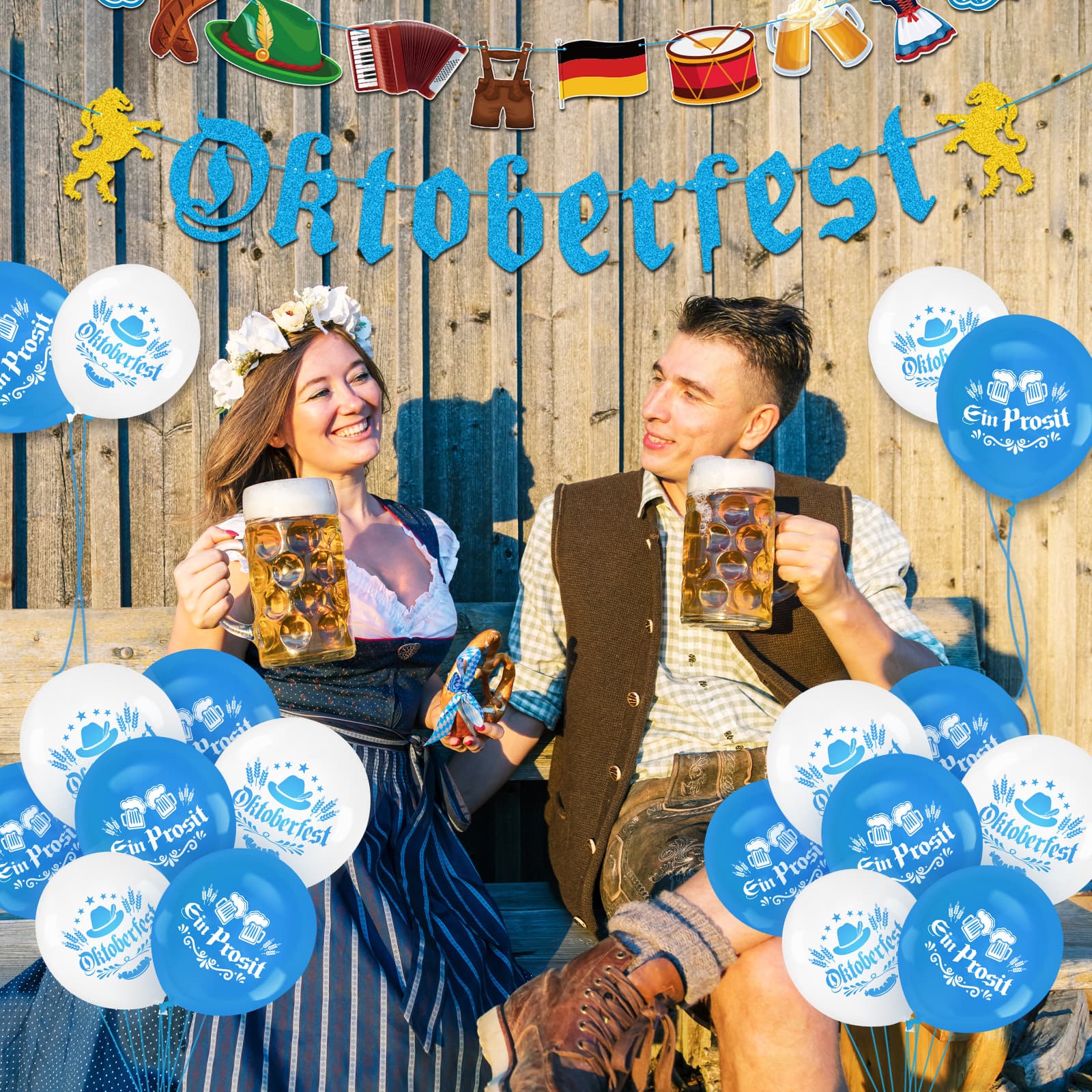 Oktoberfest Deko-Set mit Banner und 18 Partydekorationen