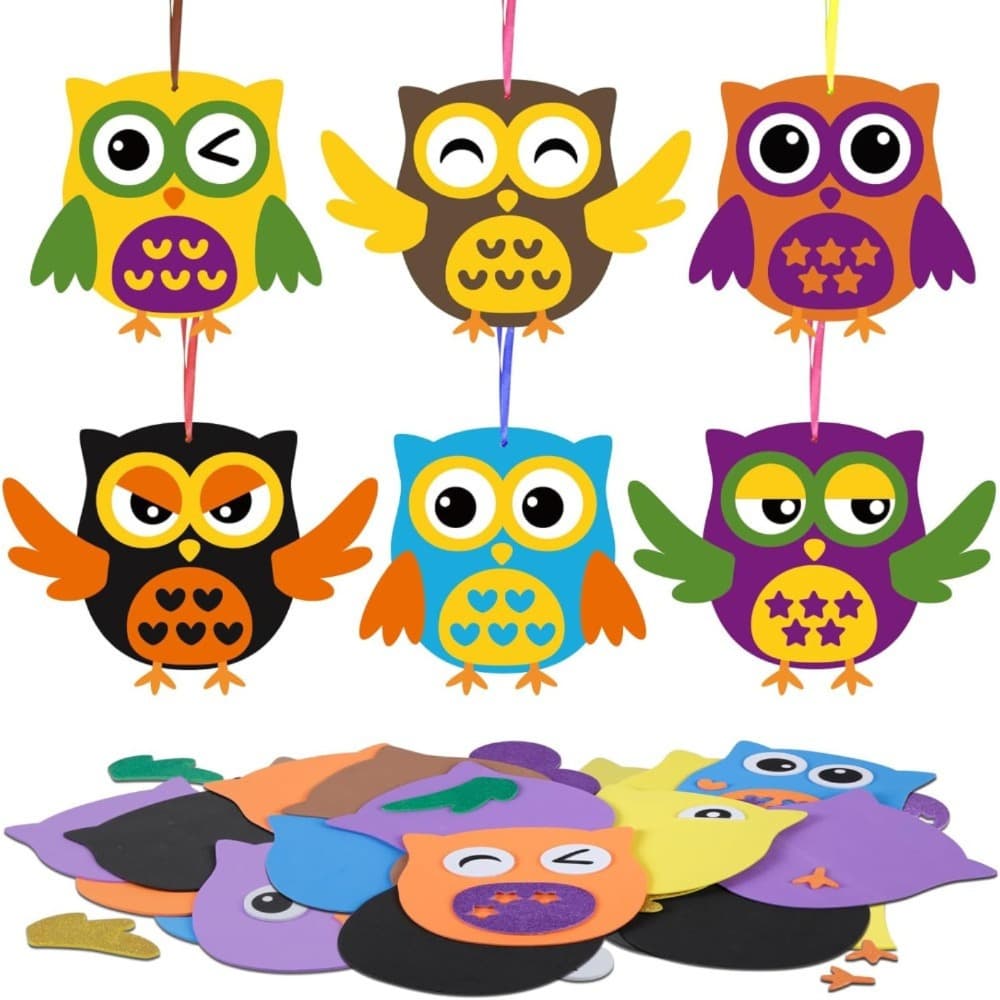 Owl Craft Kit with 12 Wooden Owls and 12 Ribbons