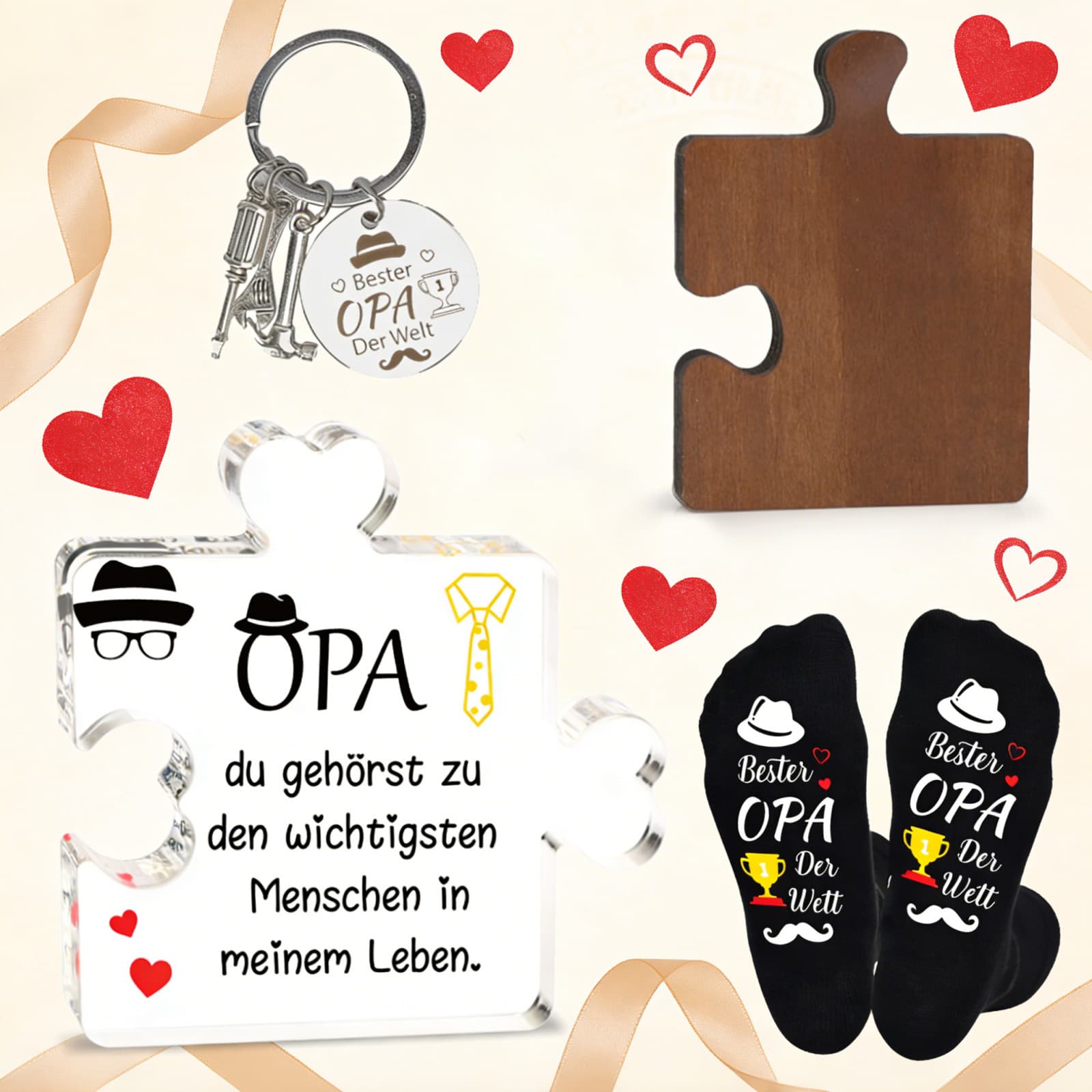 Geschenkset für Opa: Acryl-Deko, Schlüsselanhänger, Socken