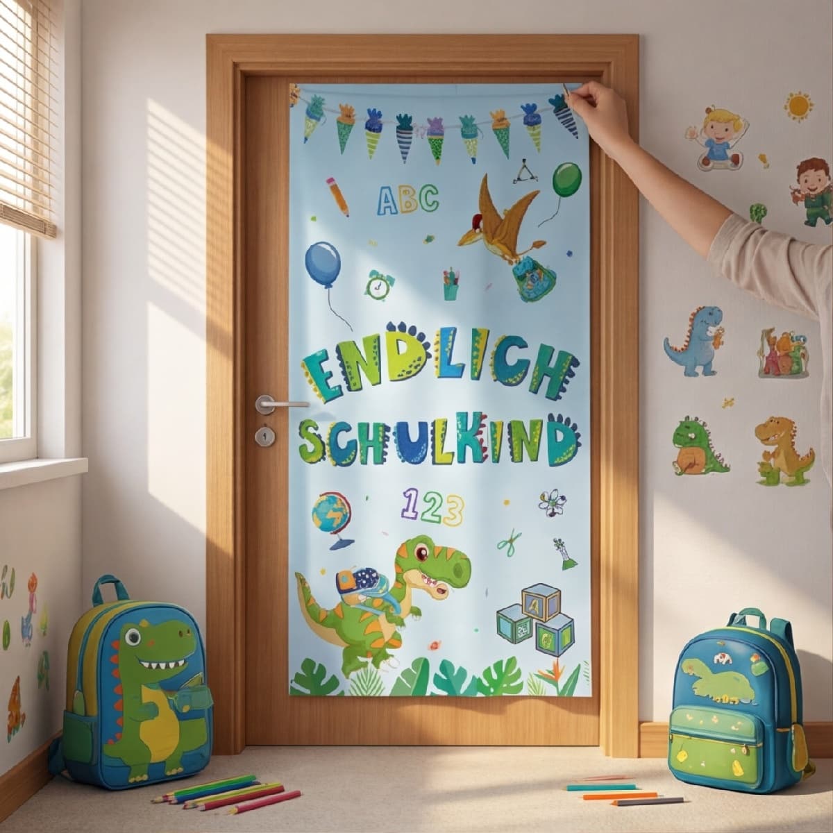 Türbanner zum ersten Schultag in Blau