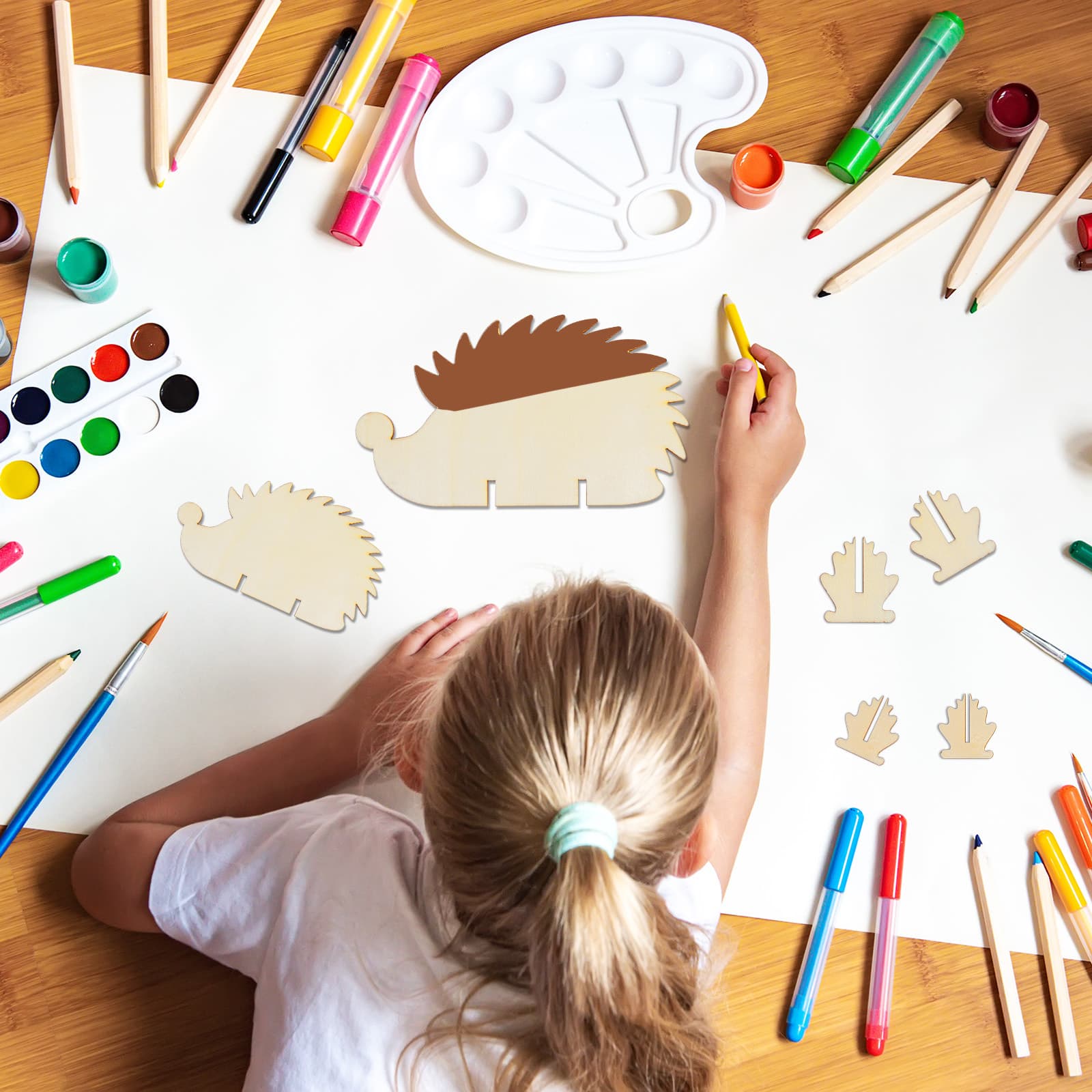 Kit bricolage hérisson en bois, 2 pinceaux