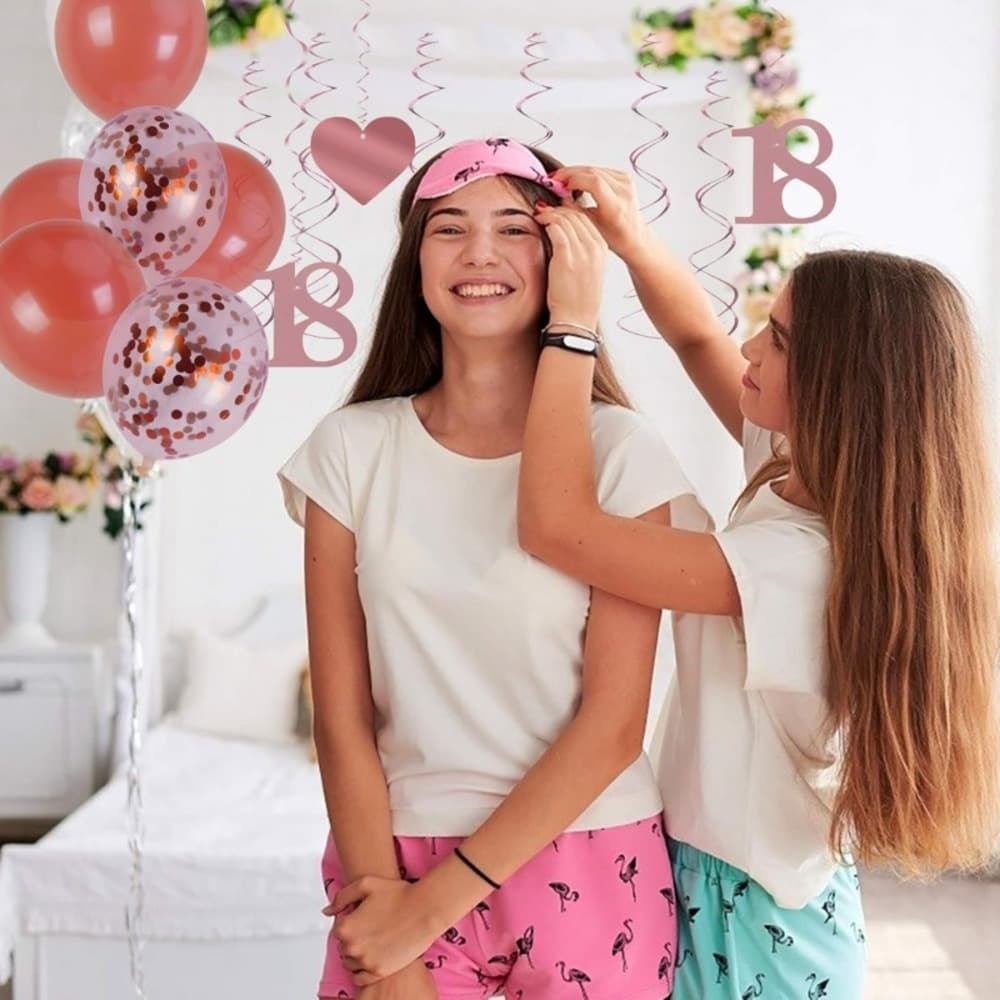 18. Geburtstag Deko-Set in Roségold mit Girlande