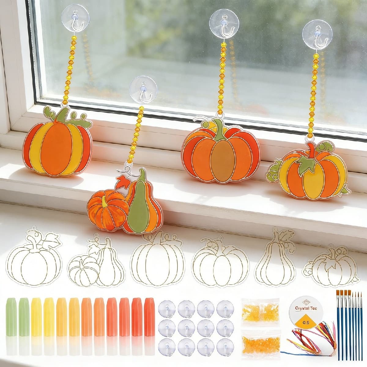 Kit fai da te autunnale con 8 pennelli e 12 piatti per dipingere zucche – Set di pittura creativa per decorazioni autunnali senza cottura – Autunno