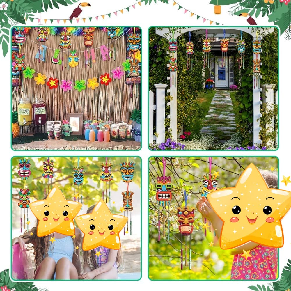 Wooden Wind Chime Craft Kit with Tiki Motifs, 38 Pcs