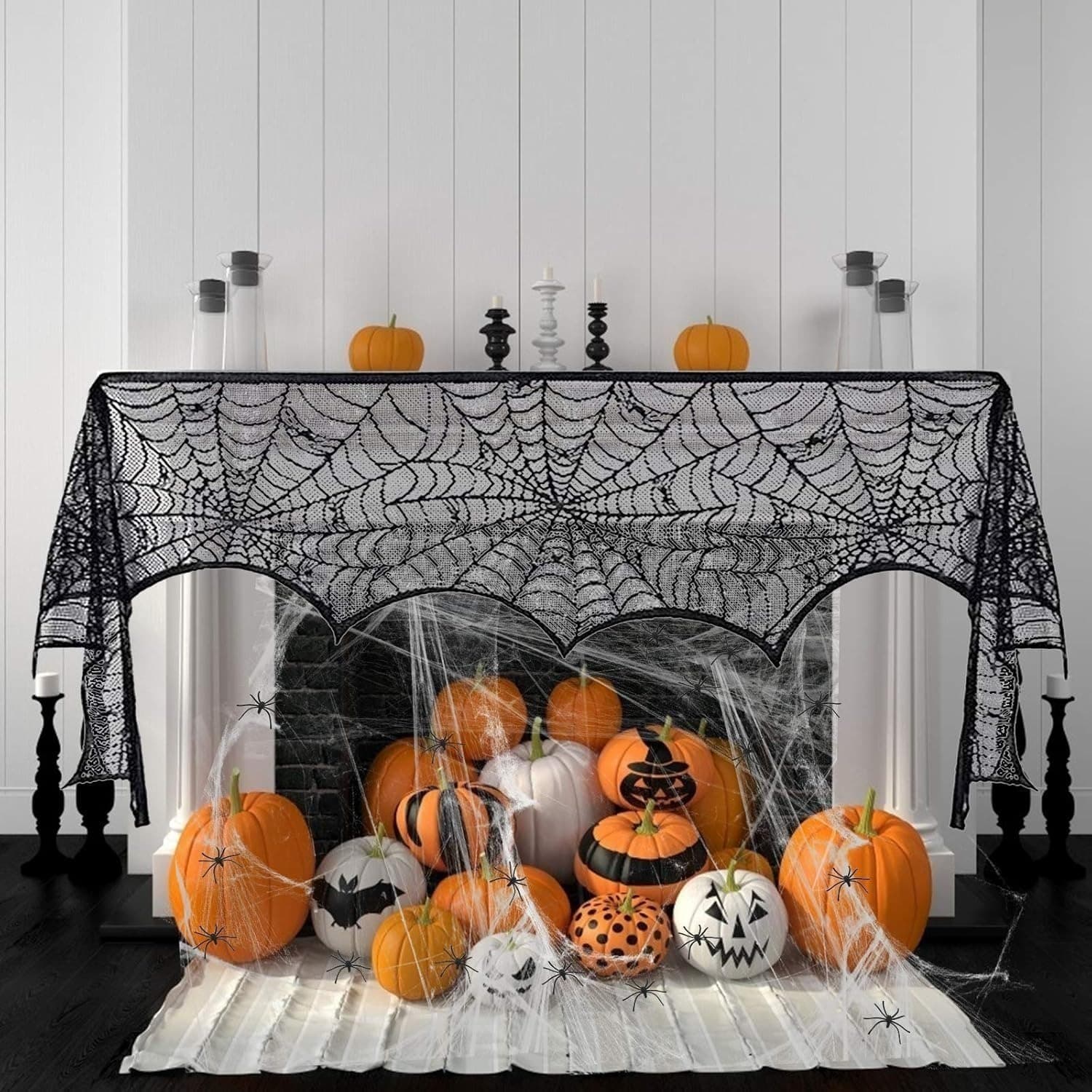Halloween Spinnennetz Deko mit 30 Spinnen