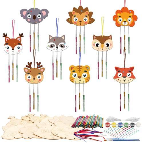 DIY Autumn Wind Chime Kit 9 Wooden Animals