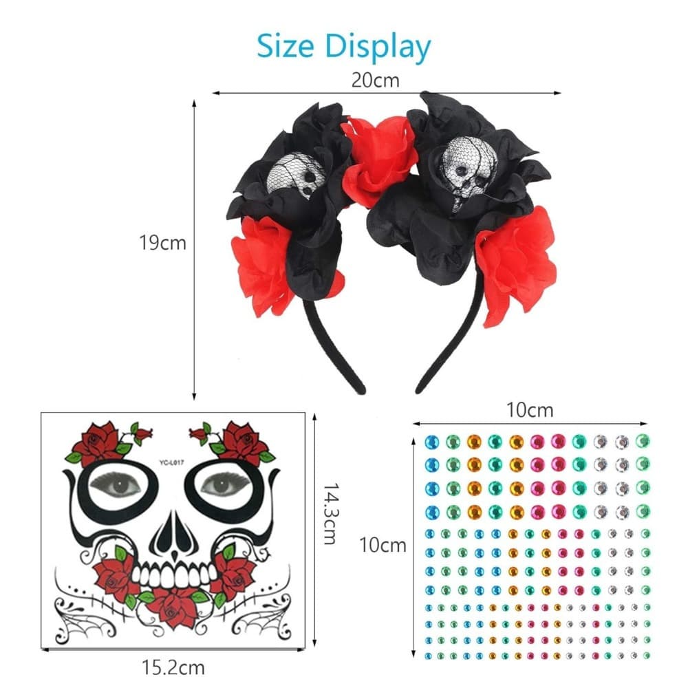 Schwarze und rote Totenkopf-Haarreifen, 2er-Set