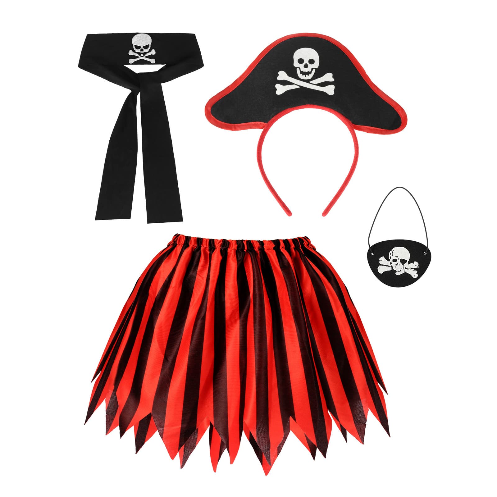 4-Piece Costume Set with Skirt, Belt, Blindfold and Headband