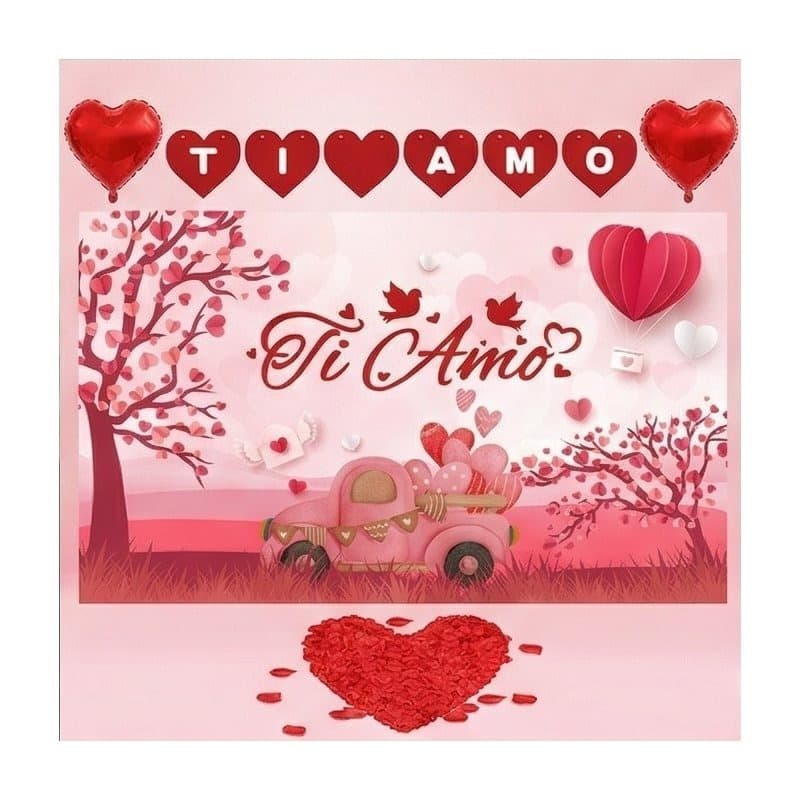 Valentine's Day Background Decoration Set With Balloons, Garlands, And Flowers For A Romantic Atmosphere—Party Supplies 