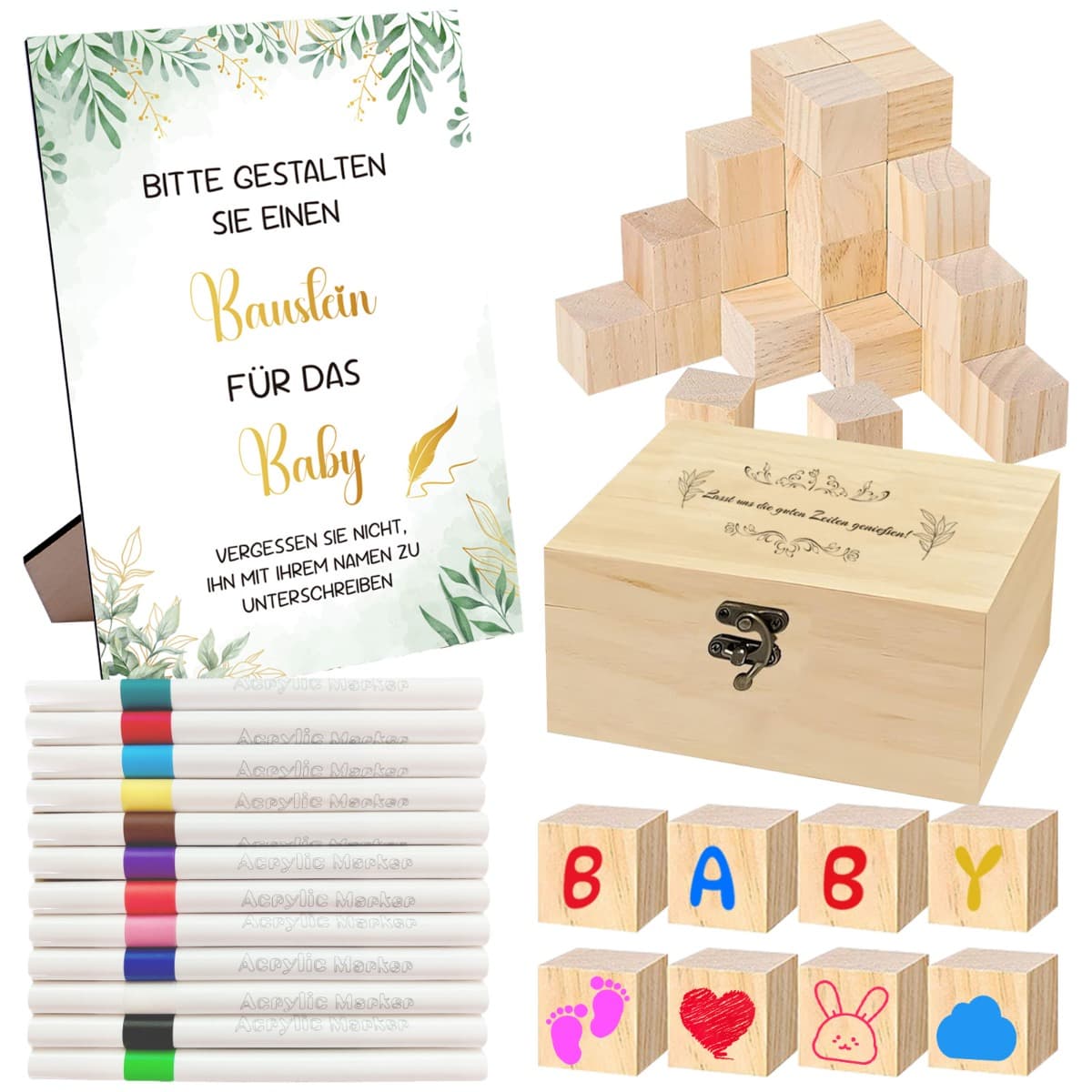 Erinnerungsblöcke-Geschenkset mit Holzbox und Stiften