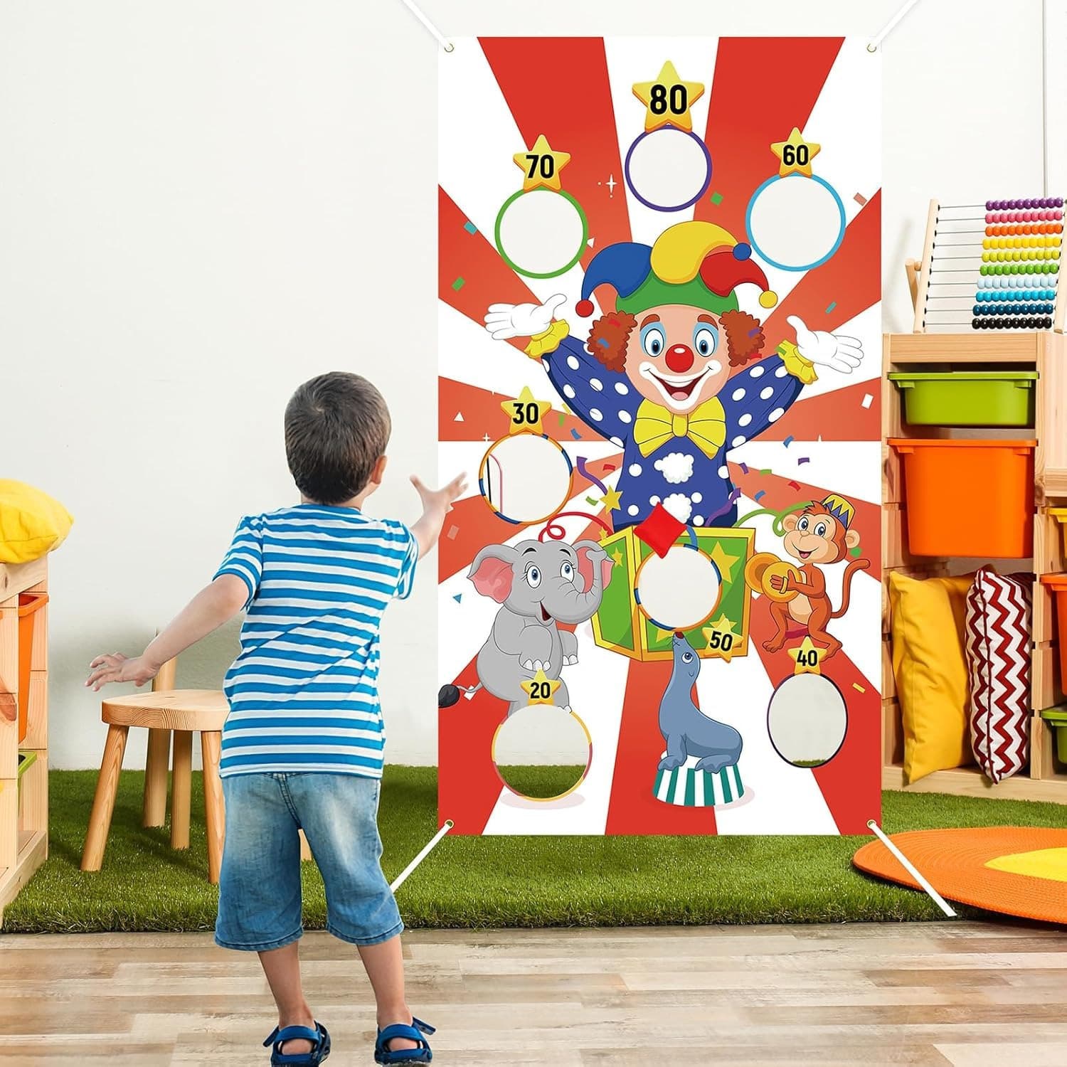 Juego de lanzamiento para fiestas con banderín, 3 sacos y cuerda de 6 m