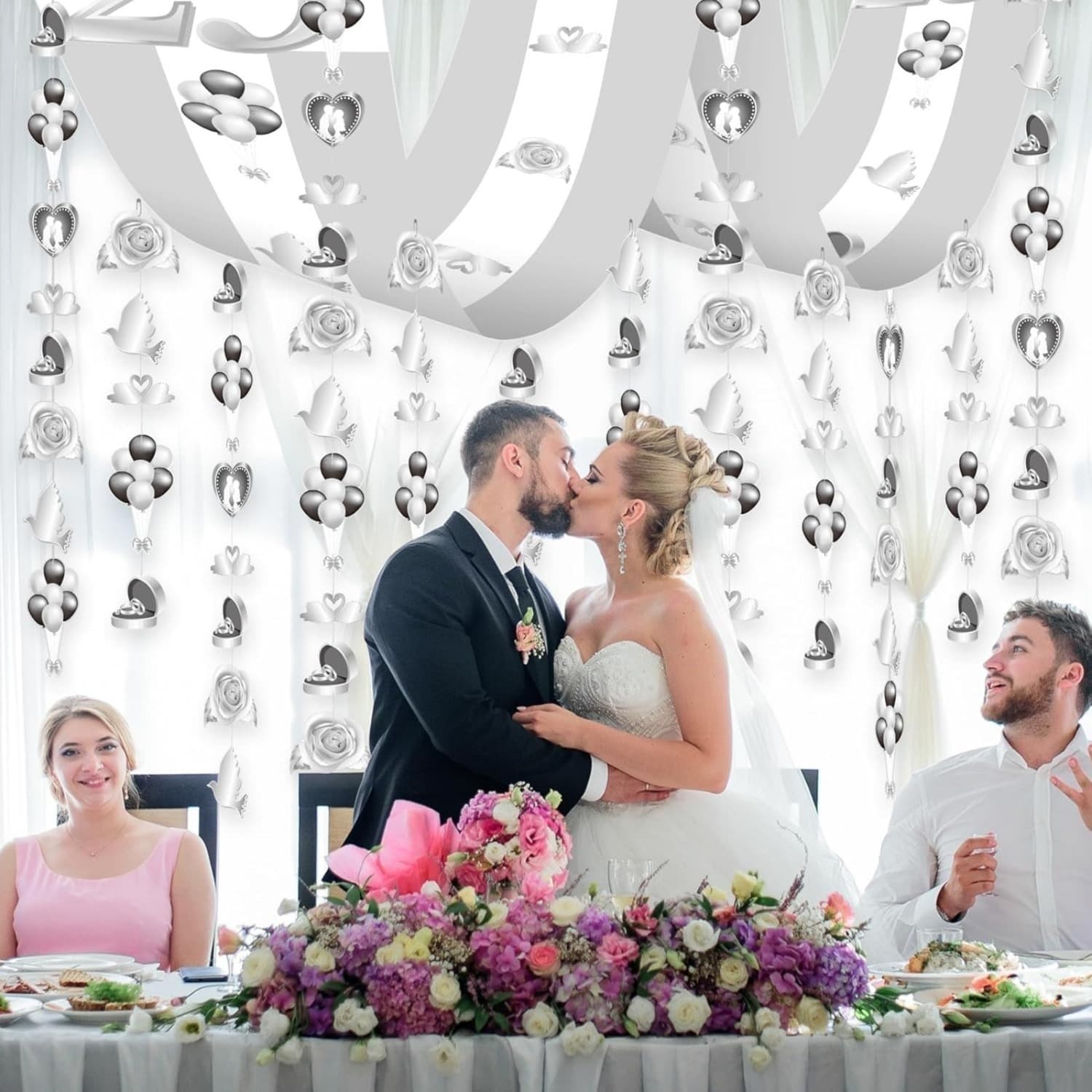 Hängende Banner zum 25. Hochzeitstag, 270x30 cm, Silber