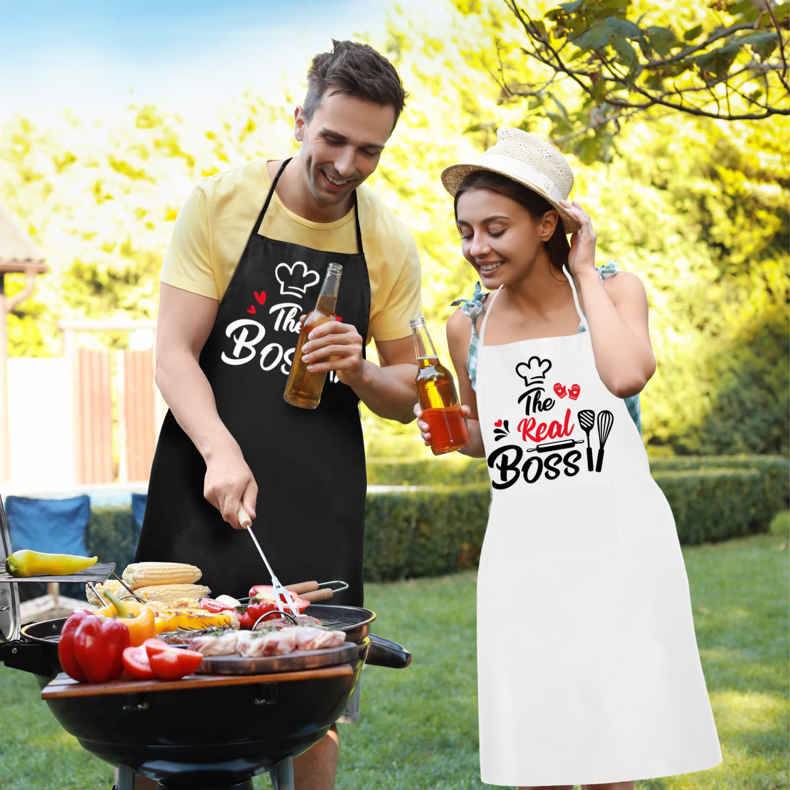The Boss couple kitchen apron set for pairs