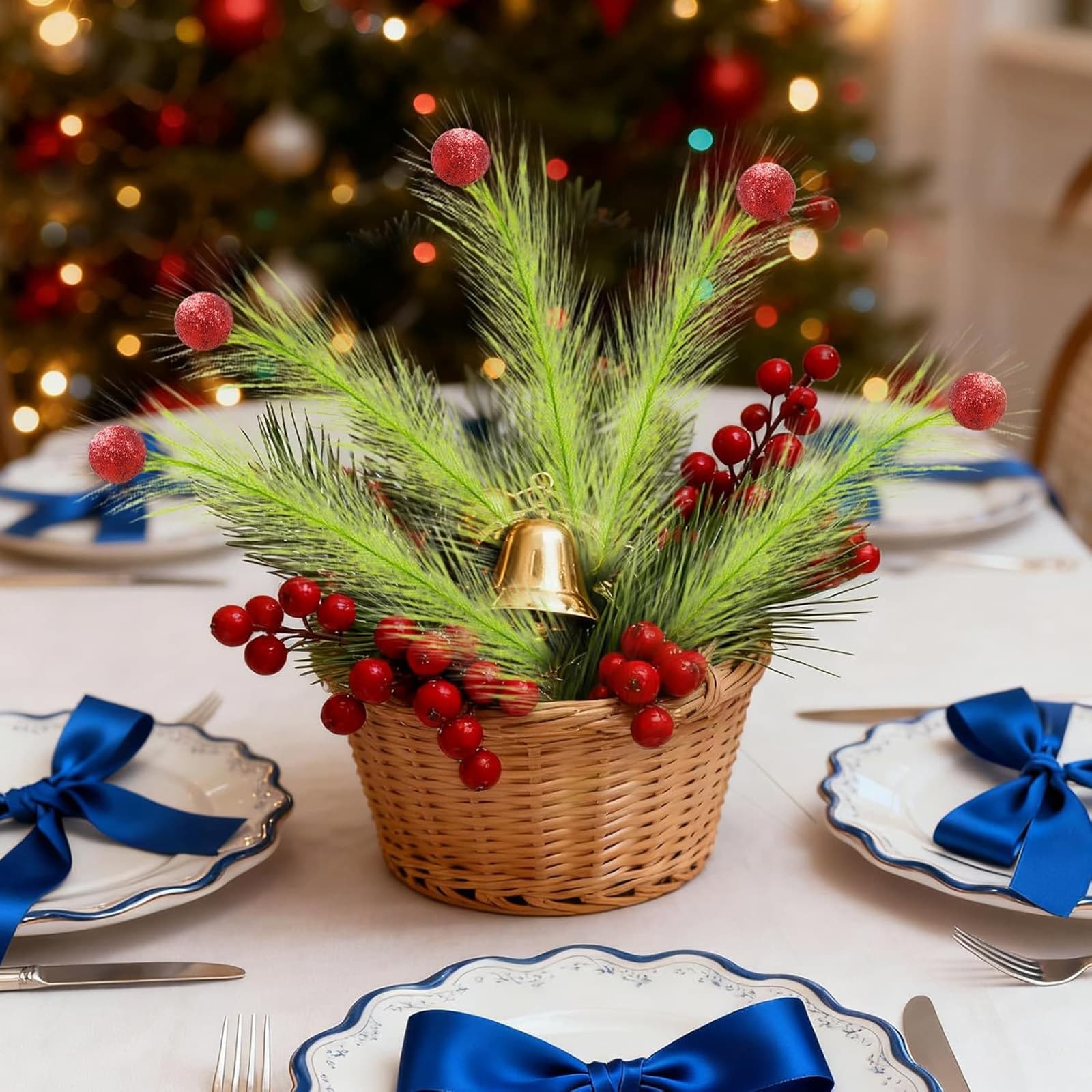 16 rote und grüne Deko-Zweige Weihnachten