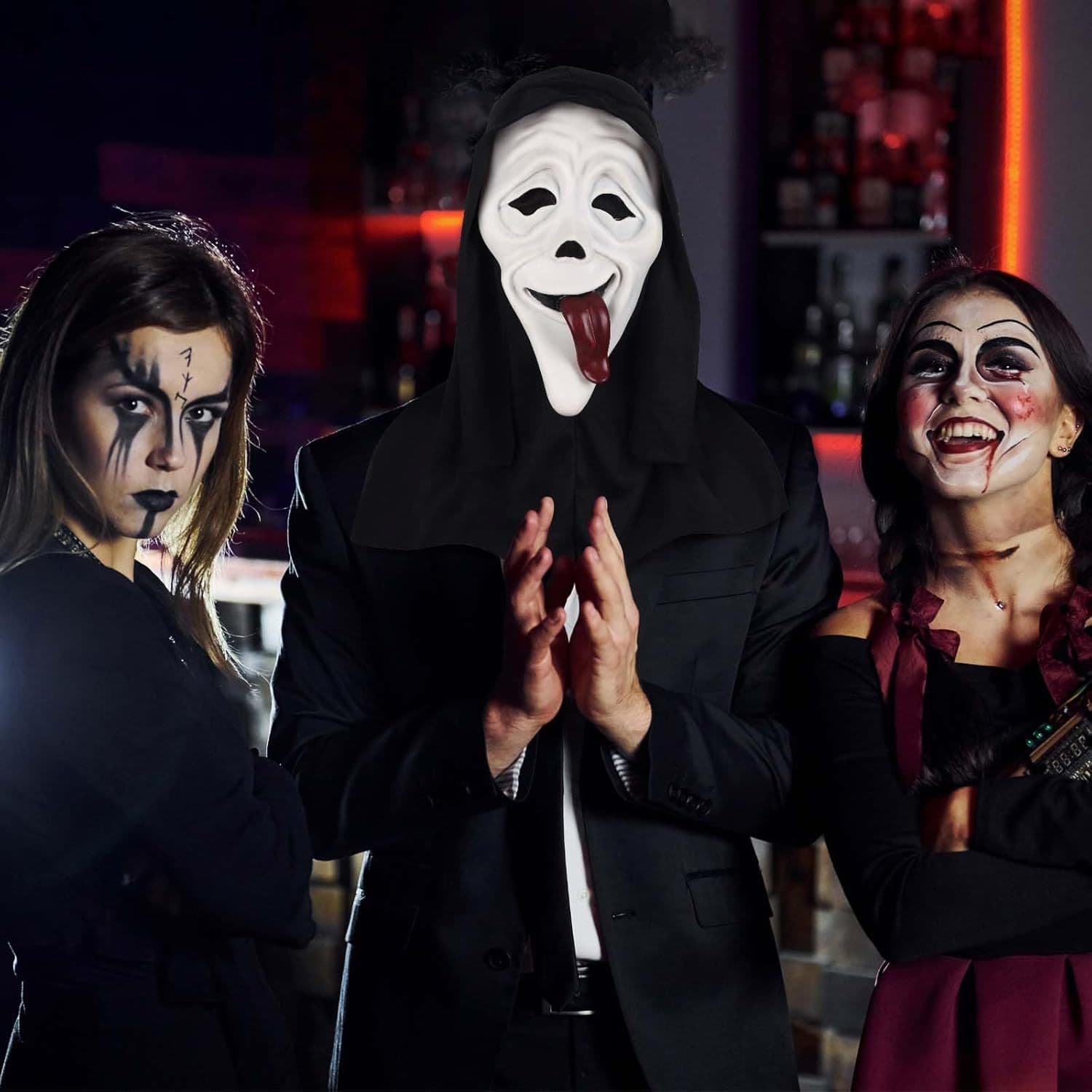 Weiße Halloween-Geistermaske mit Zunge für Kostümpartys