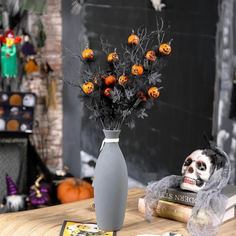 5-teiliges Halloween-Deko-Set mit Kürbis und Ahornzweigen