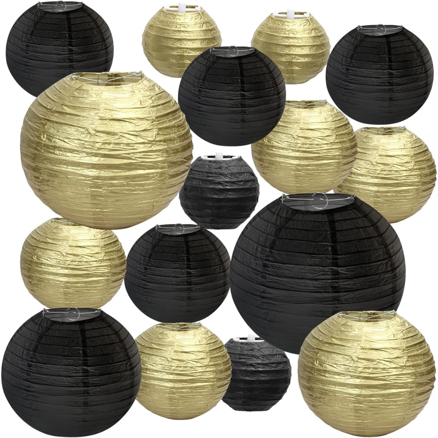 20 Pcs Black and Gold Paper Lanterns, Round Hanging Lanterns