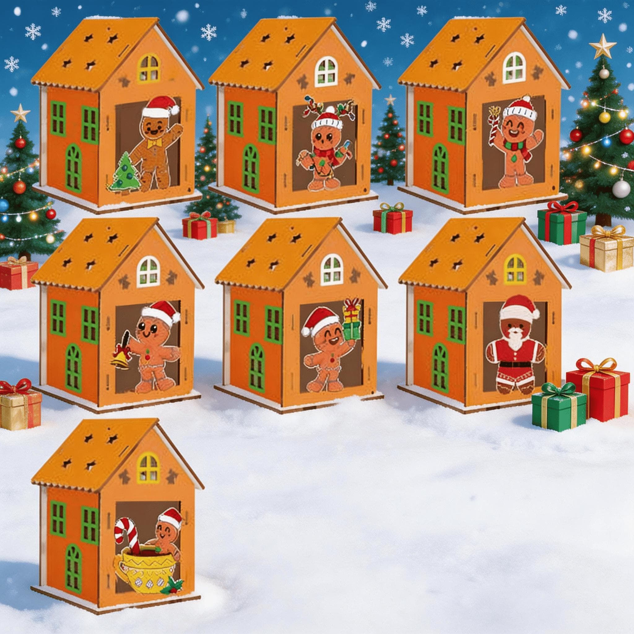 Kit maisons pain d'épices bois 7 pièces