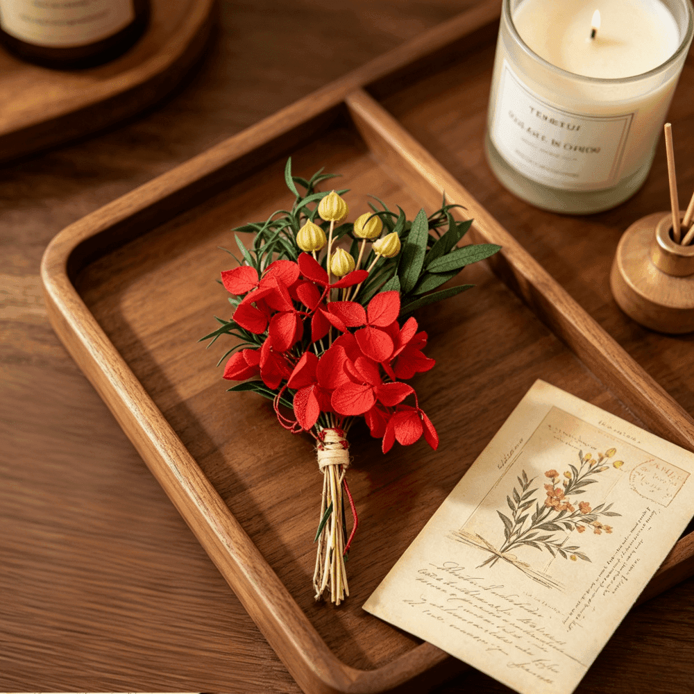 Set aus 6 Mini-Trockenblumensträußen mit Hortensien
