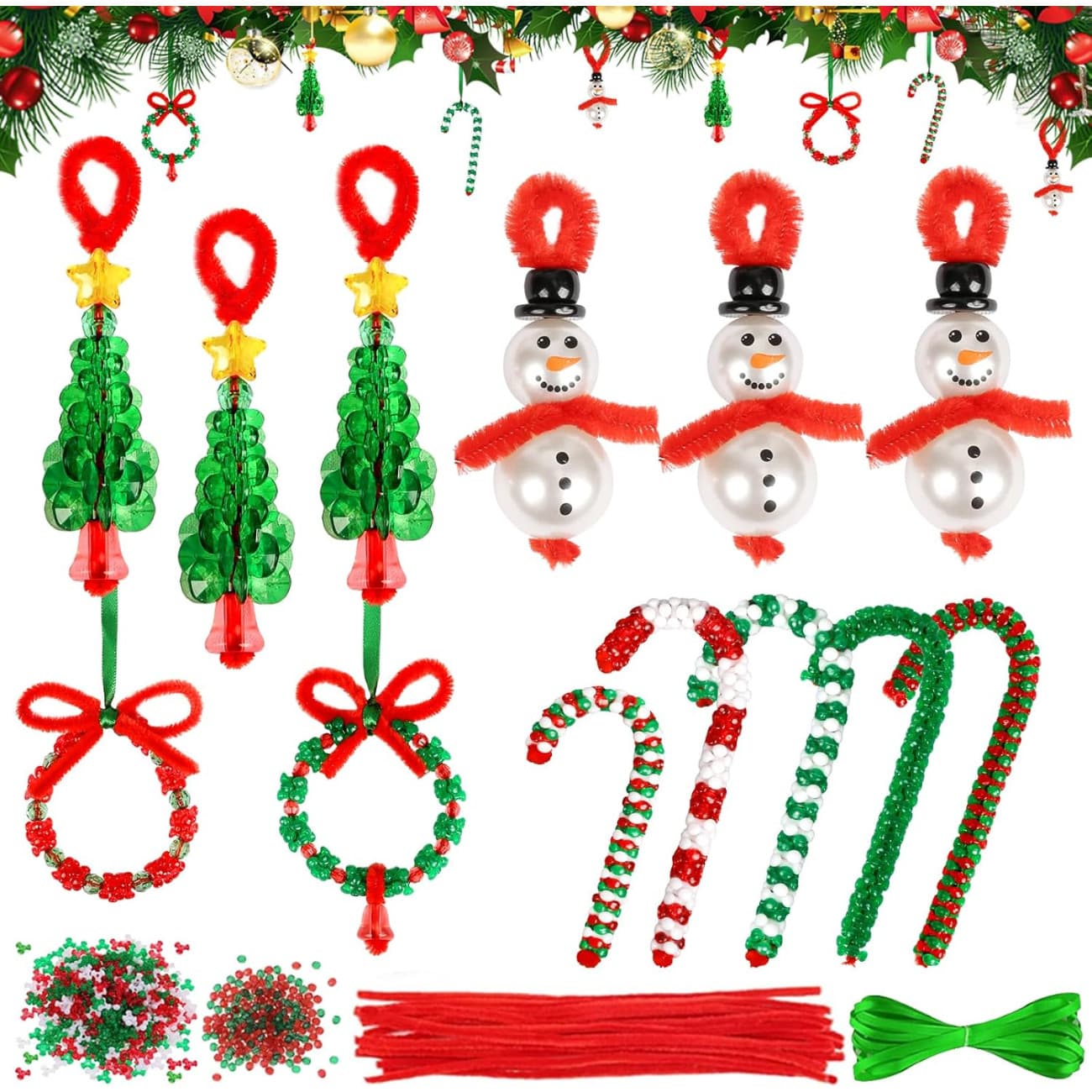 Kit de bricolage de Noël 48 pièces avec perles bonhomme de neige et sapin