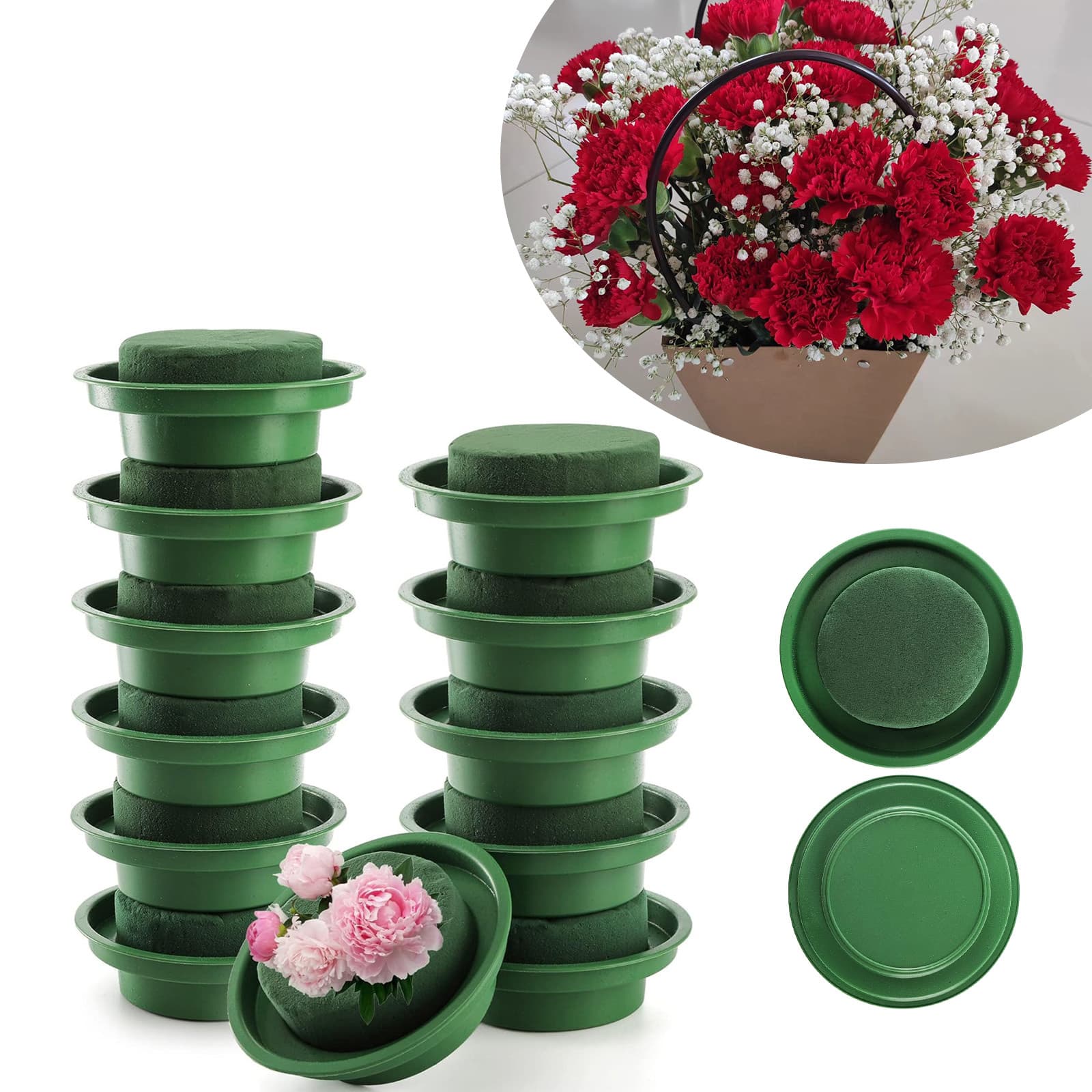 Schiuma floreale rotonda verde, 12 pezzi, 8 cm