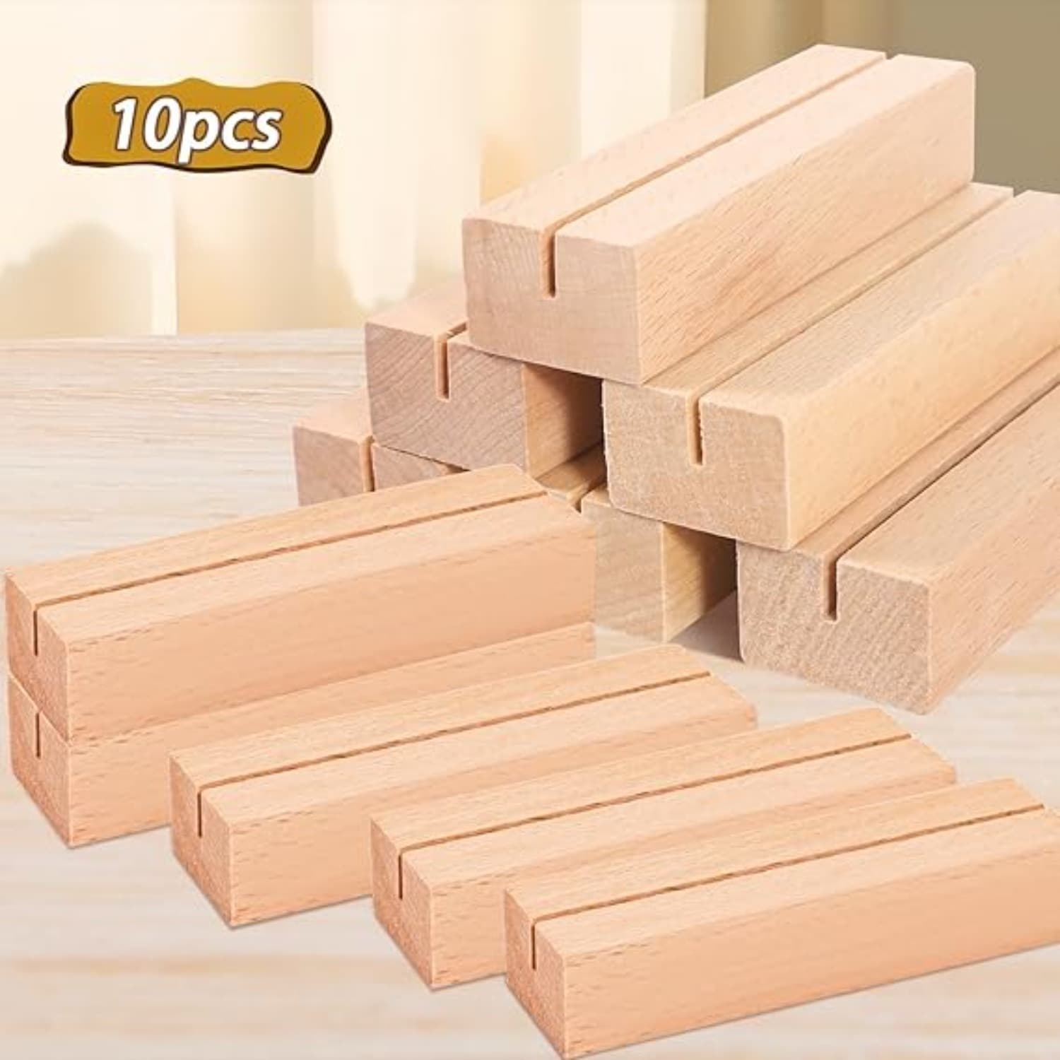 Set aus 10 Holz-Kartenhaltern für Tischkarten und Fotos