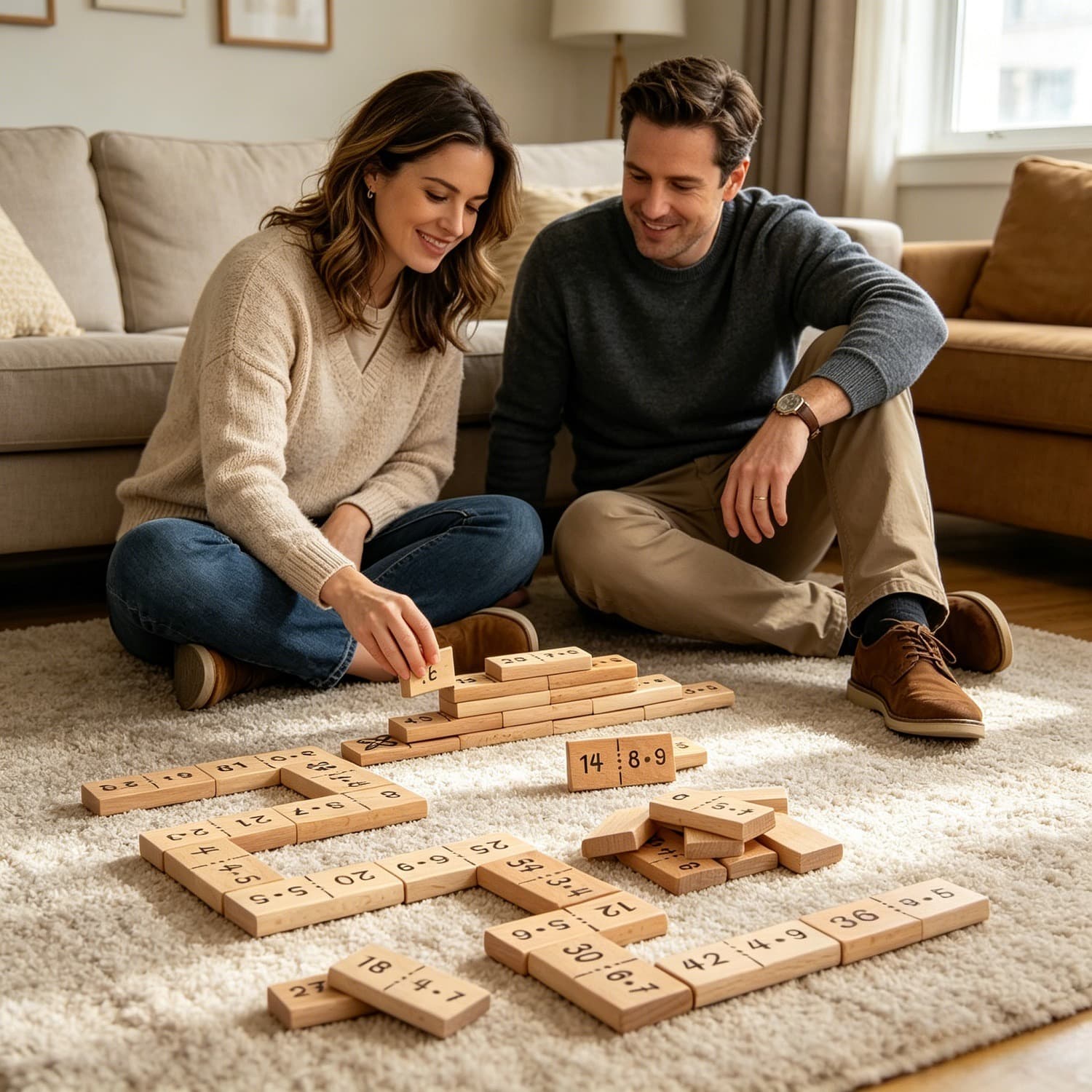 37 dominos mathématiques en bois avec sac coton