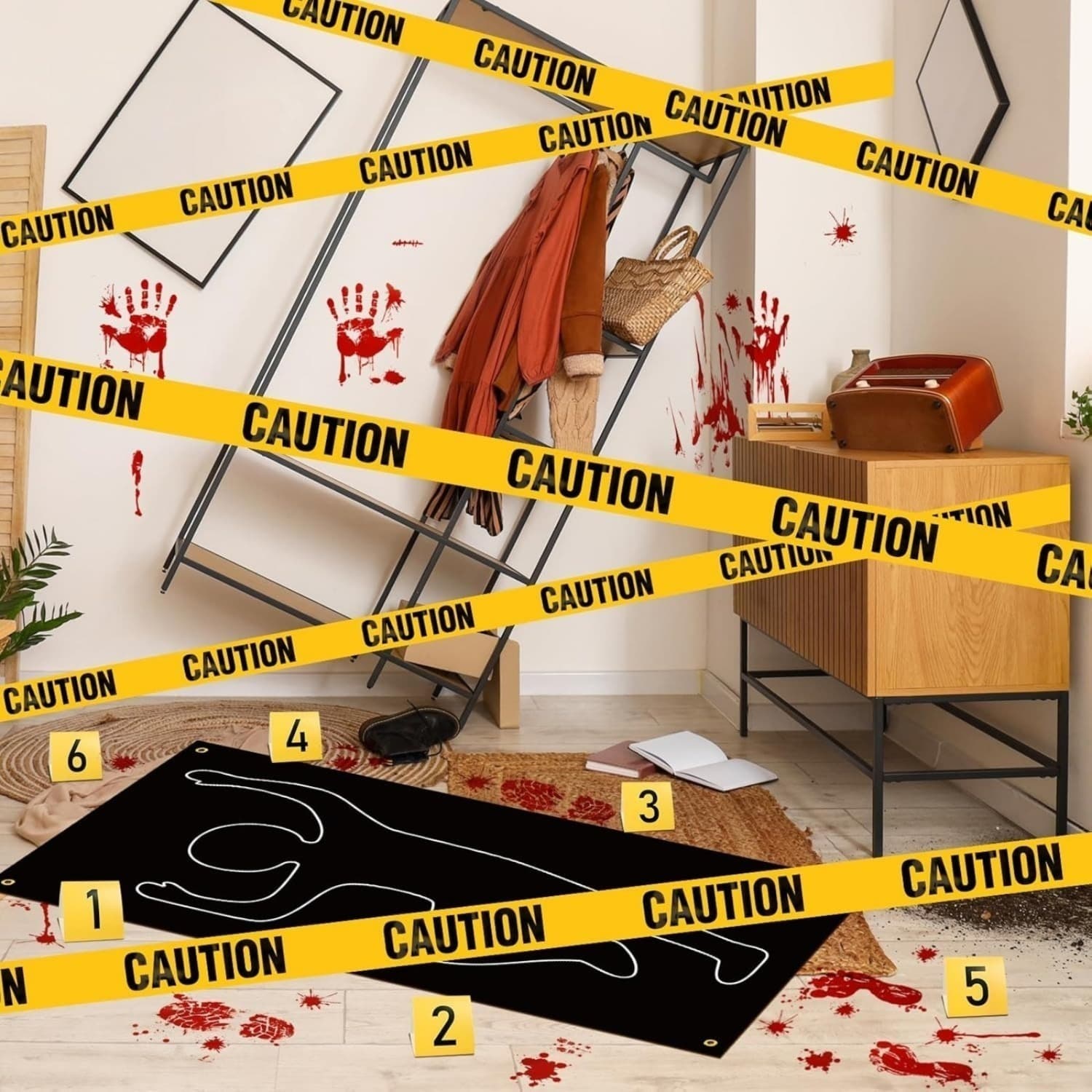 18-teiliges Halloween-Tatort-Dekorationsset für Detektiv-Partys