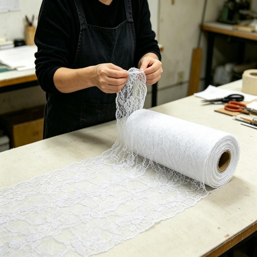 Weiße Spitzentischdecke für Banketttische, 15 cm × 22 m