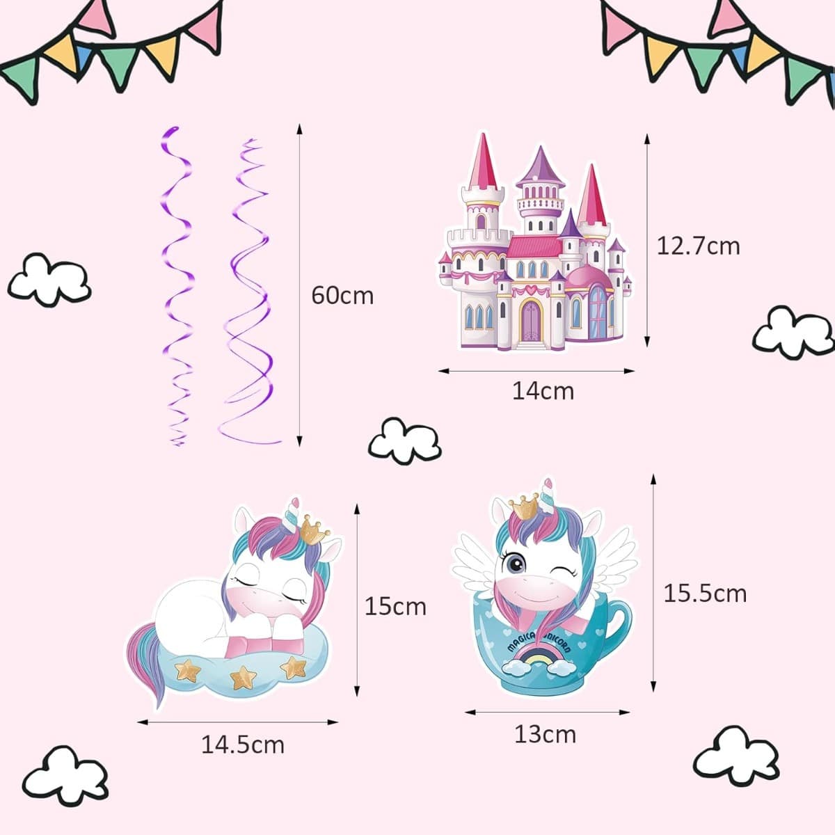 30-teilige Einhorn-Hängespiralen aus Regenbogen-Papier