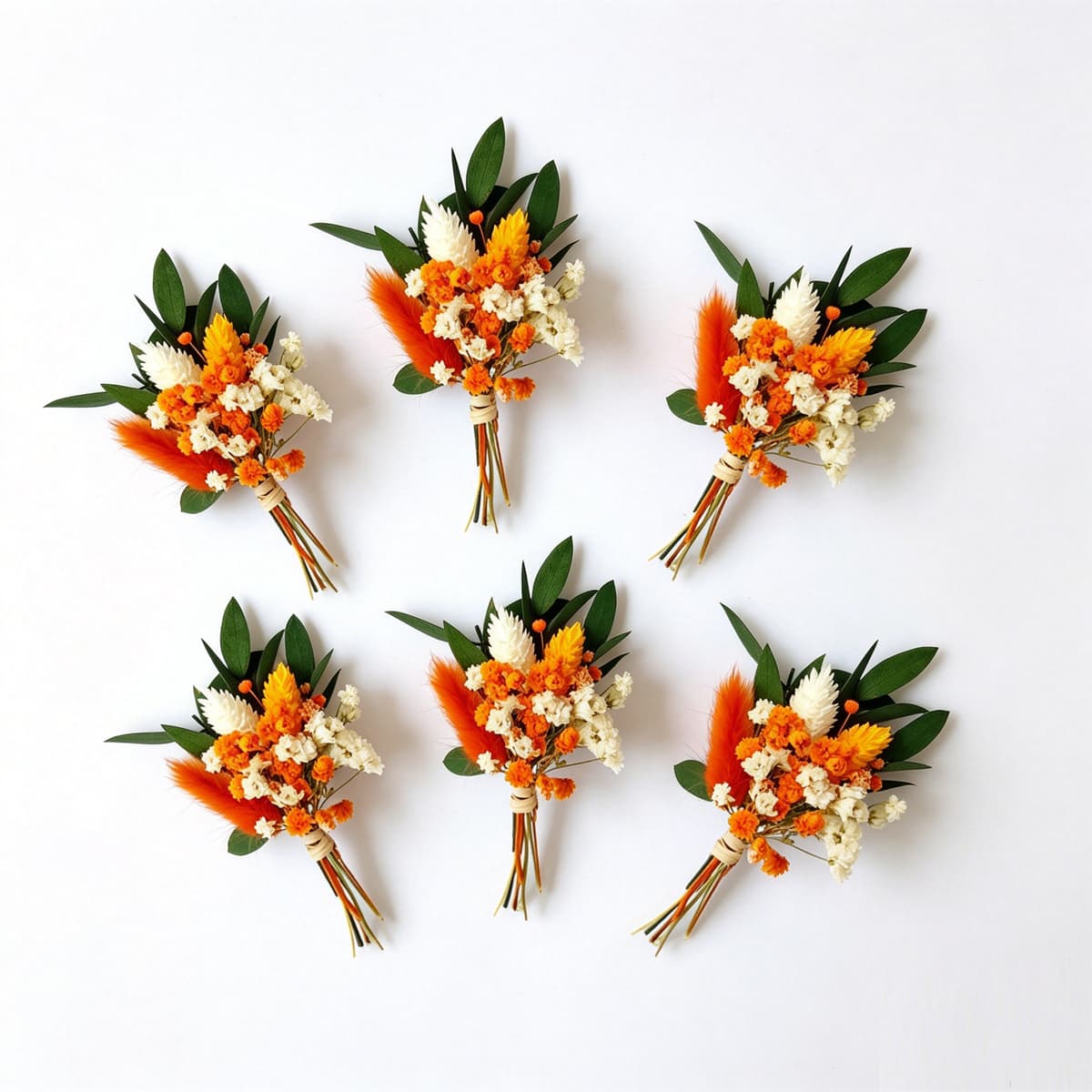 6-teiliges Set Mini-Trockenblumen in Orange